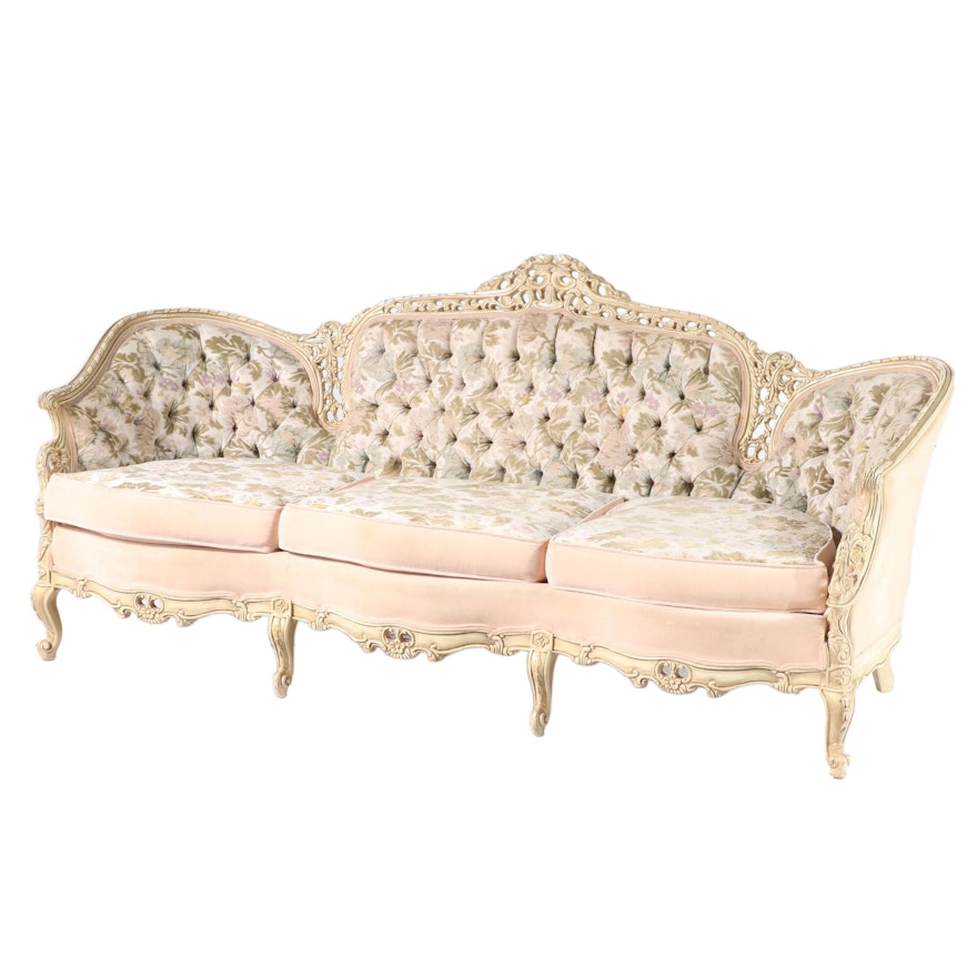 Glabman Paramount Louis XV Style Painted & Buttoned-Down Sofa, Mid-20th Century