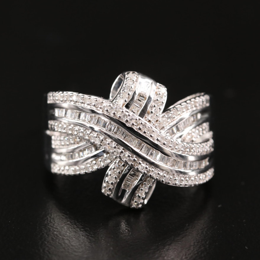 Sterling Silver Diamond Crossover Ribbon Ring