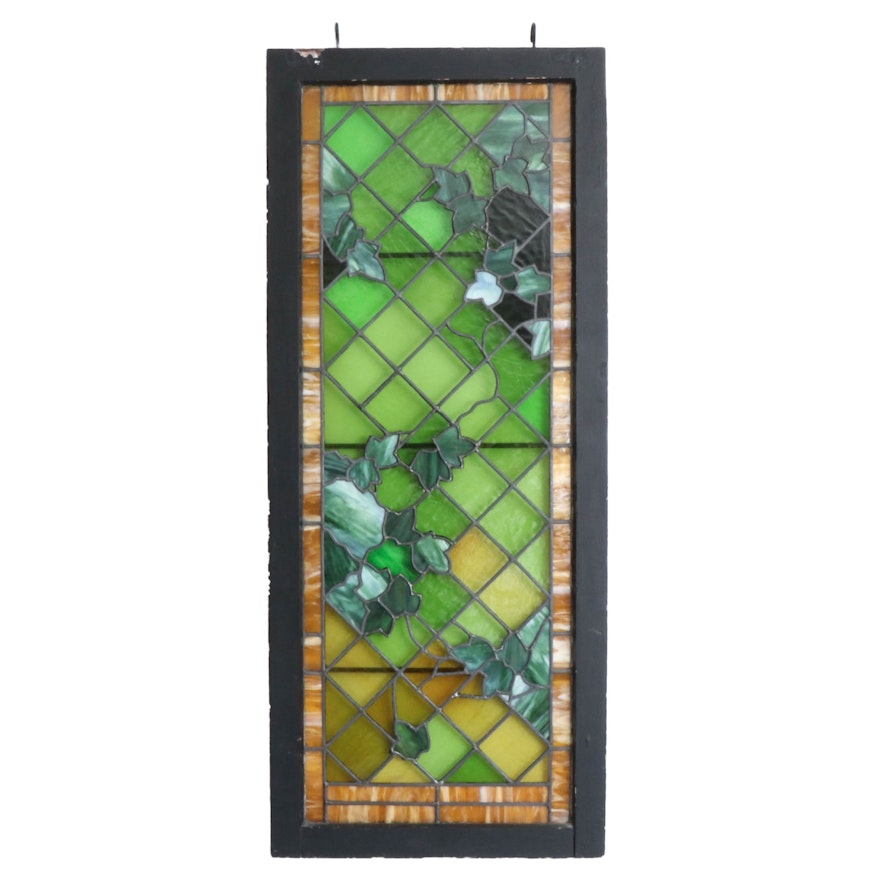 Stained Glass Ivy Window Panel, Mid to Late 20th Century