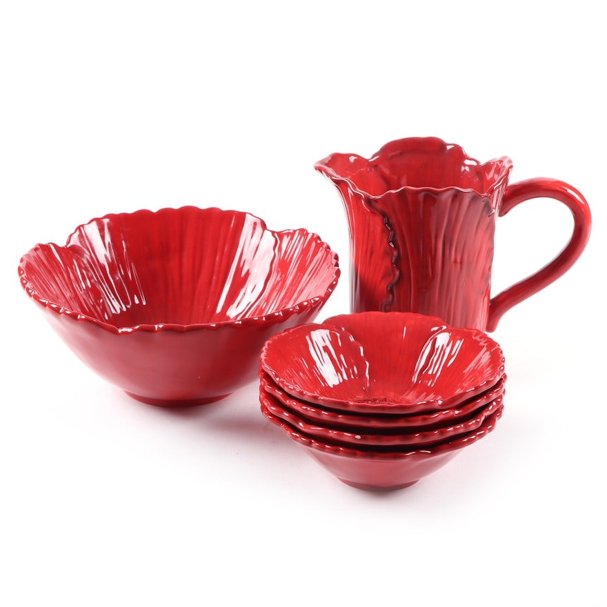 Ambiance "Fleur Rouge Figural" Ceramic Salad Bowl Set and Pitcher, 2007 - 2009