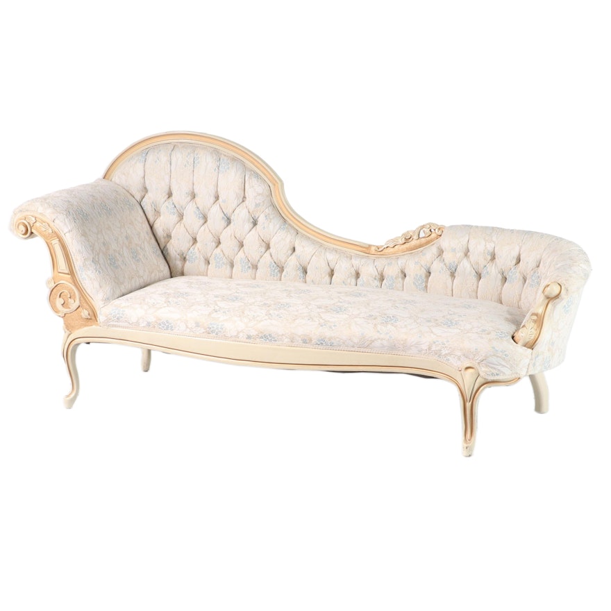 Kimball Louis XV Style Painted, Parcel-Gilt, and Buttoned-Down Chaise Lounge