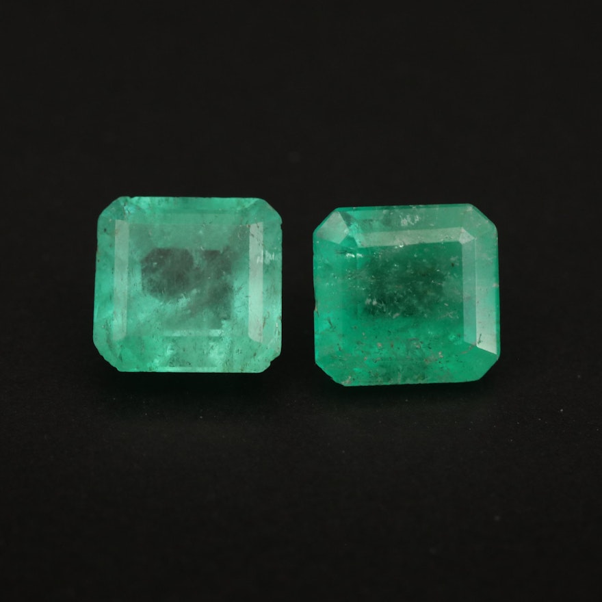 Matched Pair of Loose 3.17 CTW Square Faceted Emeralds