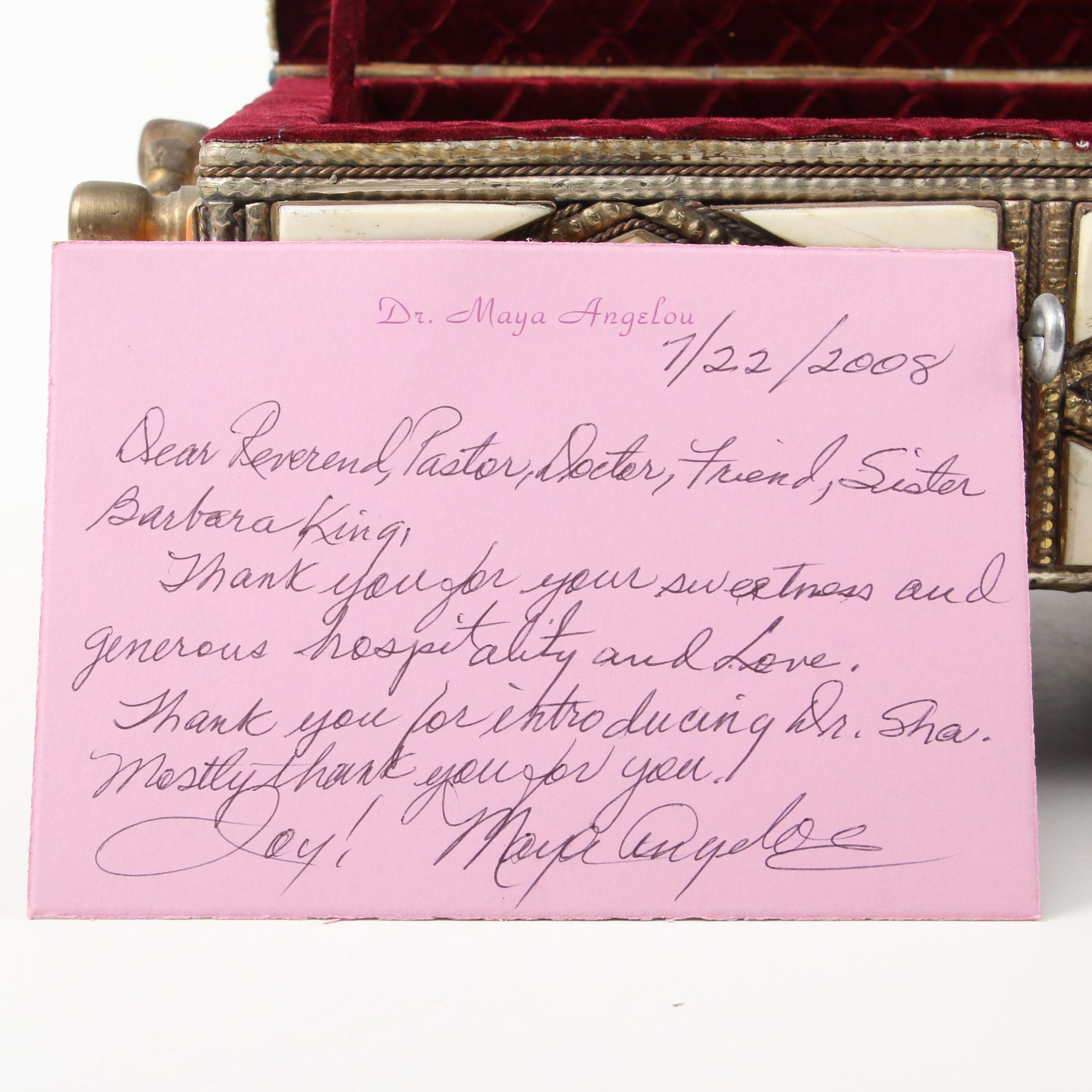 Moroccan Camel Bone Inlaid Jewelry Casket with Correspondence from Maya Angelou