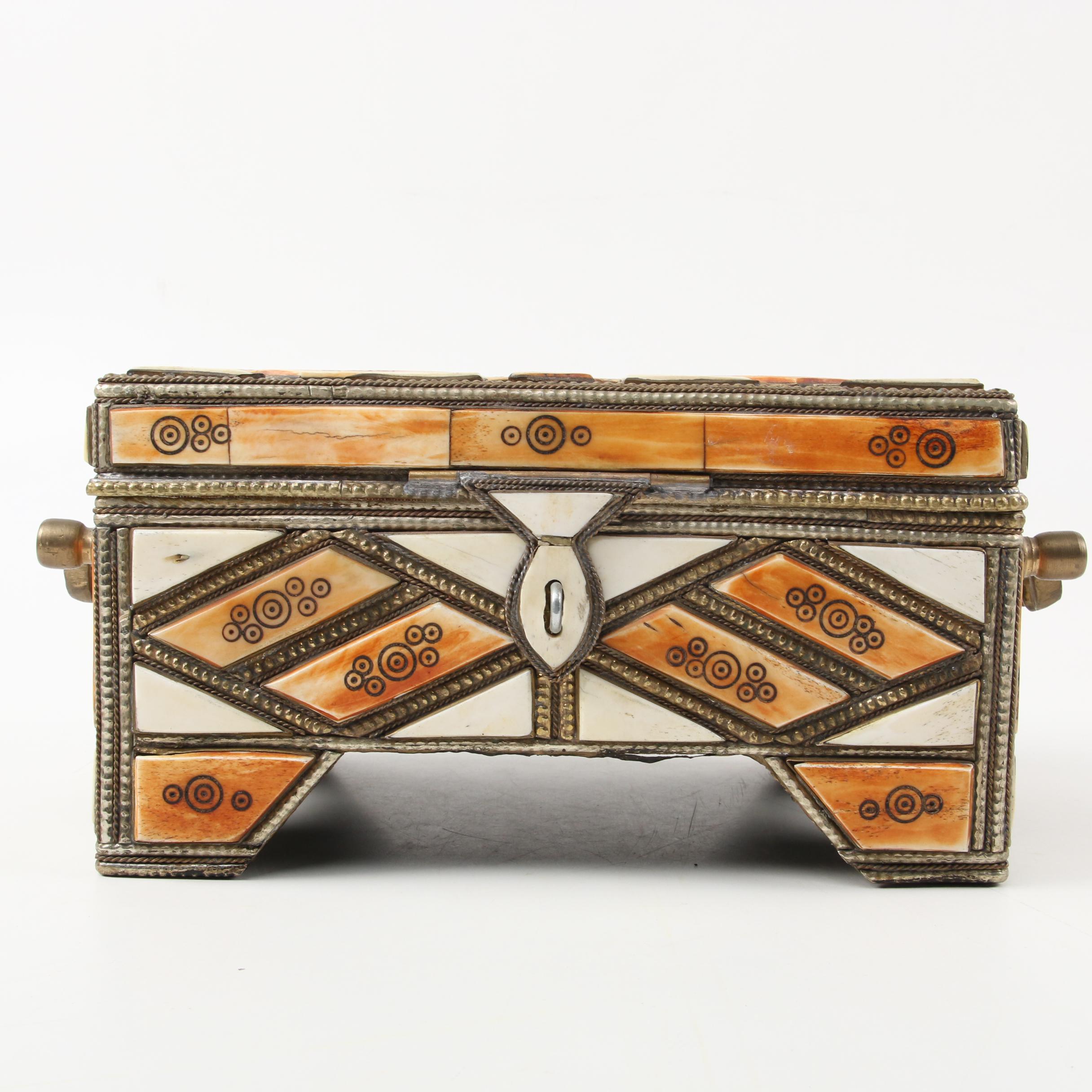 Moroccan Camel Bone Inlaid Jewelry Casket with Correspondence from Maya Angelou