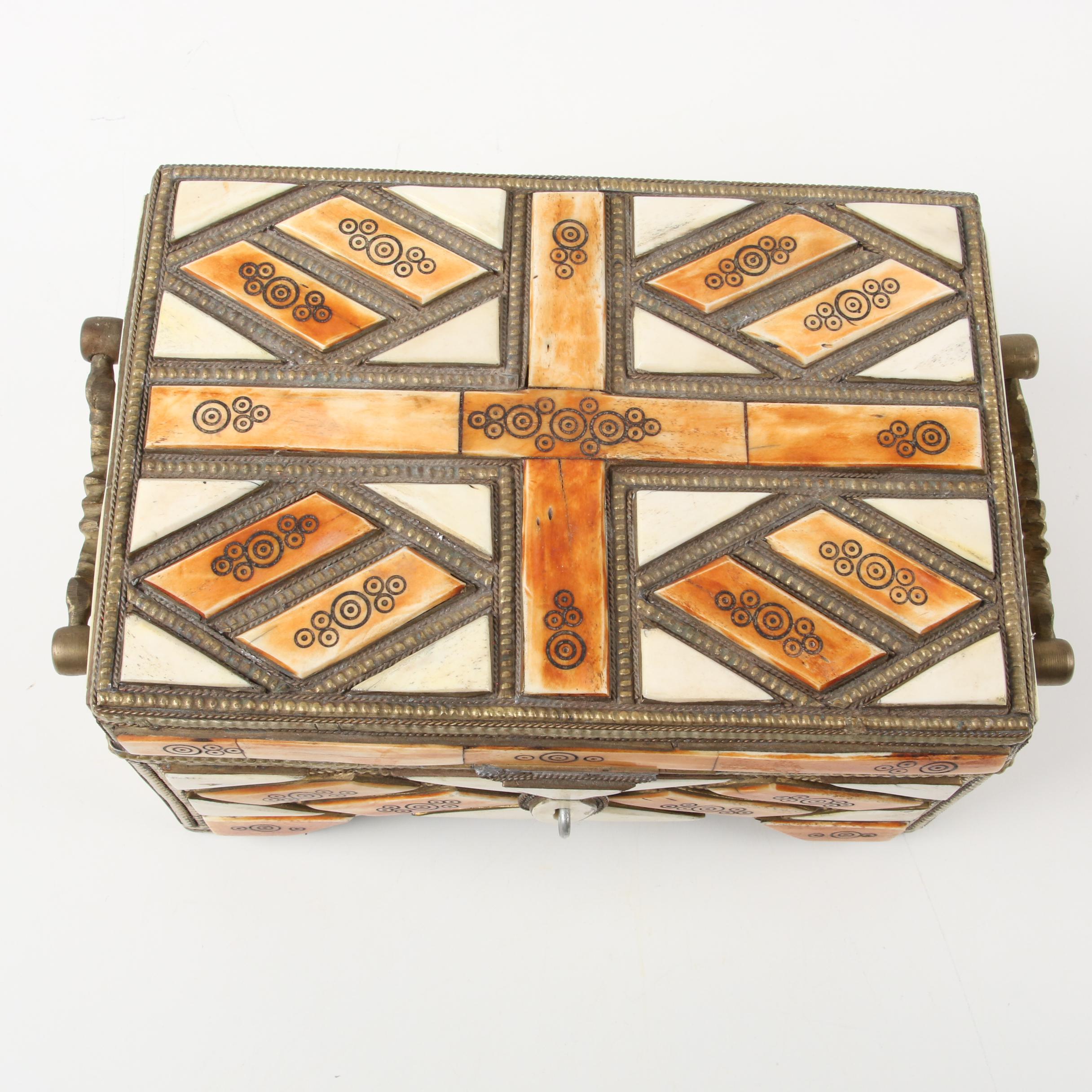 Moroccan Camel Bone Inlaid Jewelry Casket with Correspondence from Maya Angelou