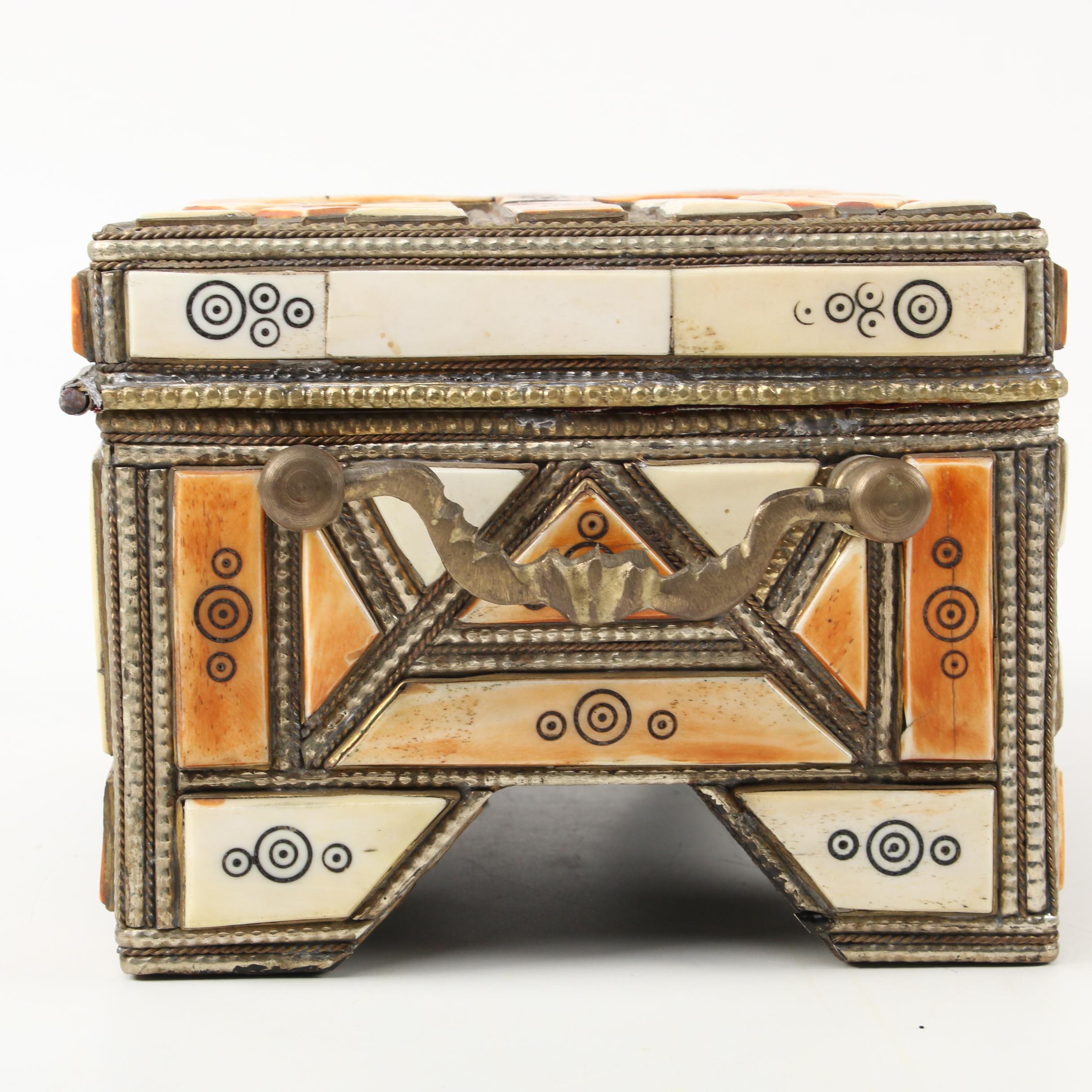 Moroccan Camel Bone Inlaid Jewelry Casket with Correspondence from Maya Angelou