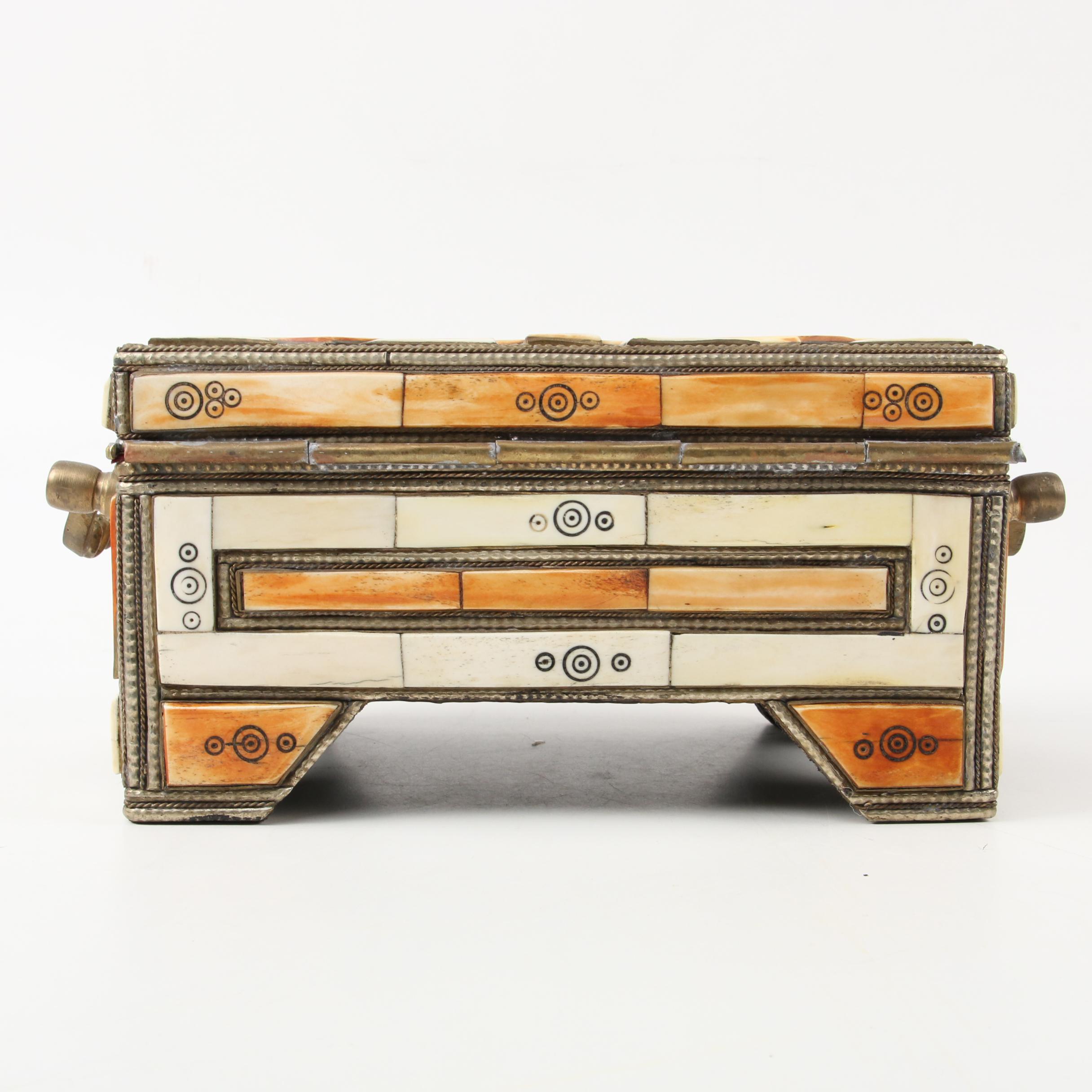 Moroccan Camel Bone Inlaid Jewelry Casket with Correspondence from Maya Angelou