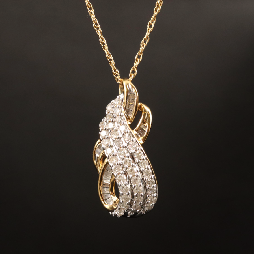 Sterling Diamond Pendant with Gold Filled Singapore Chain Necklace