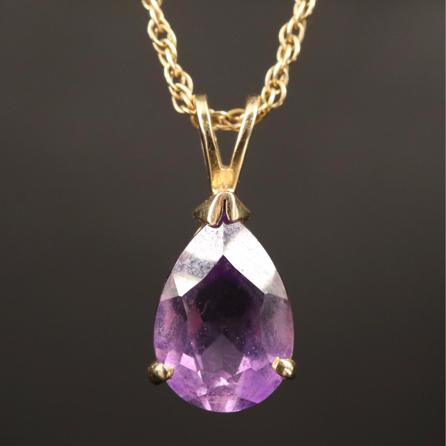 14K Amethyst Pendant Necklace