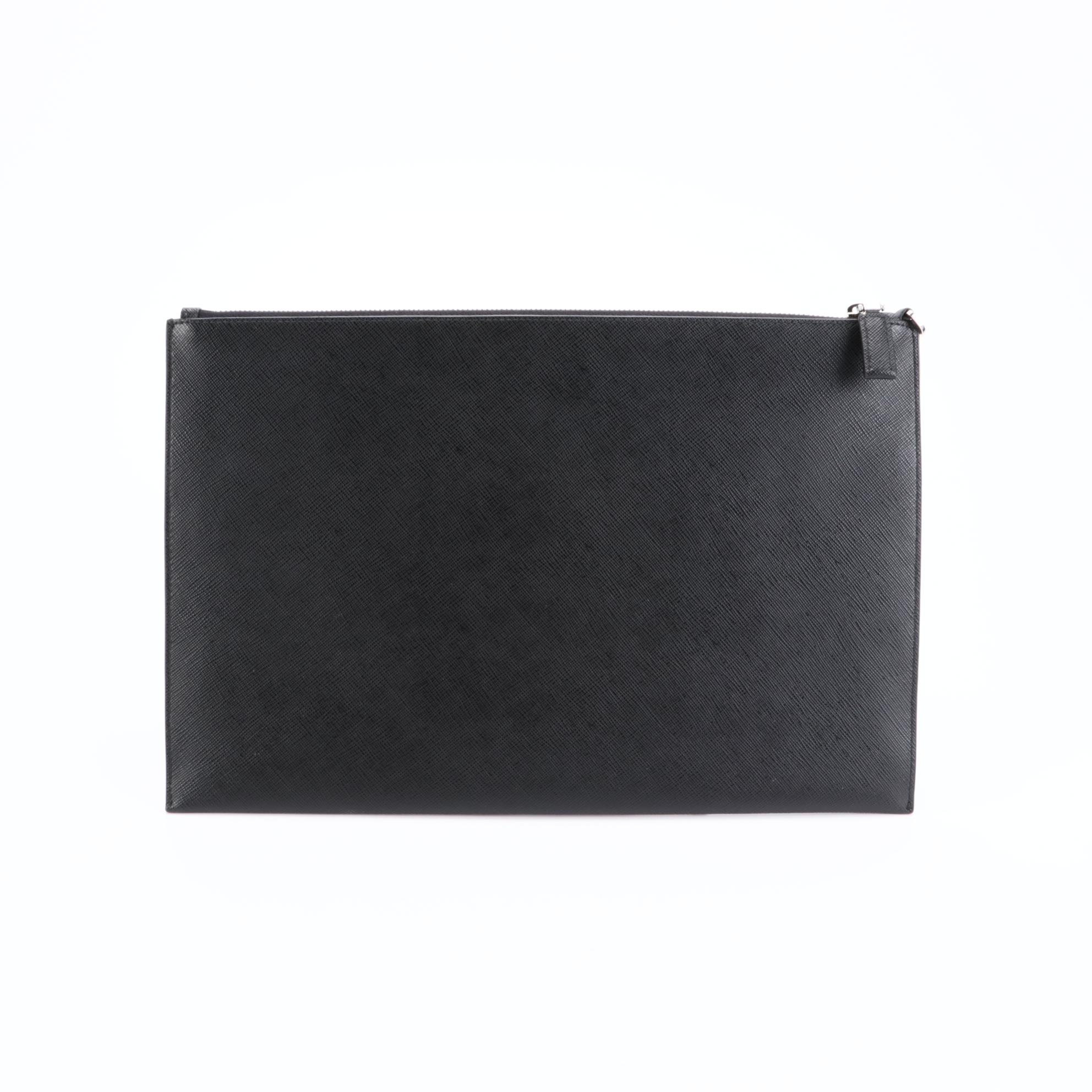 Prada Zip Portfolio Case in Black Saffiano Leather