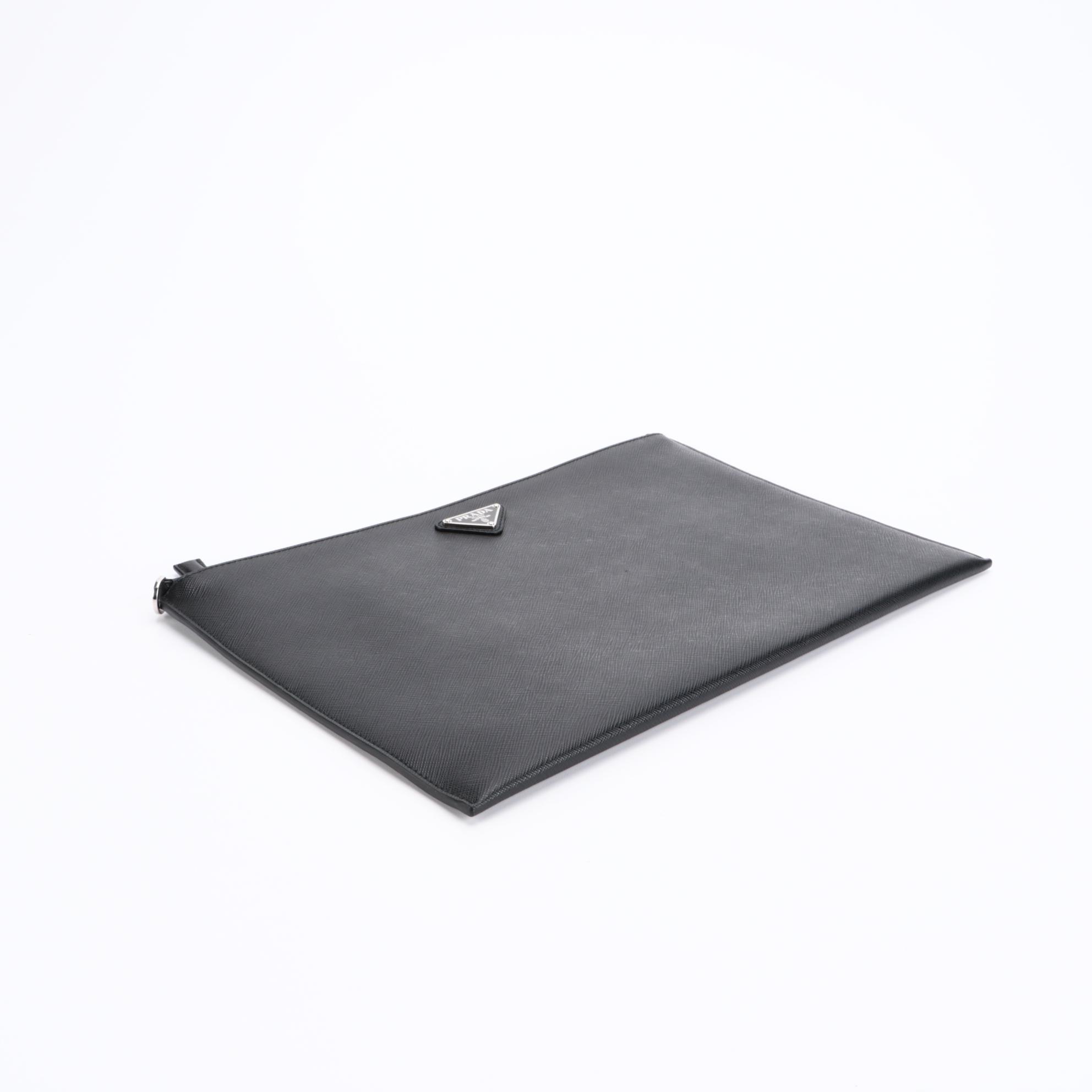 Prada Zip Portfolio Case in Black Saffiano Leather