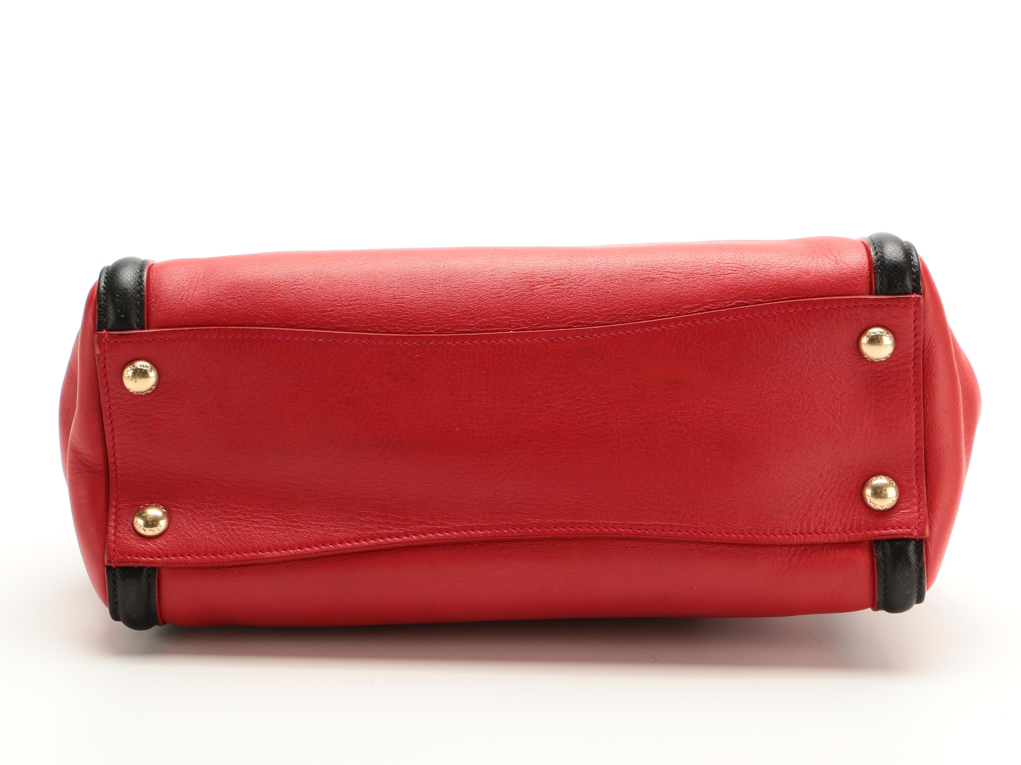 Prada Double-Zip Tote in Red Leather with Black Saffiano Leather Trim