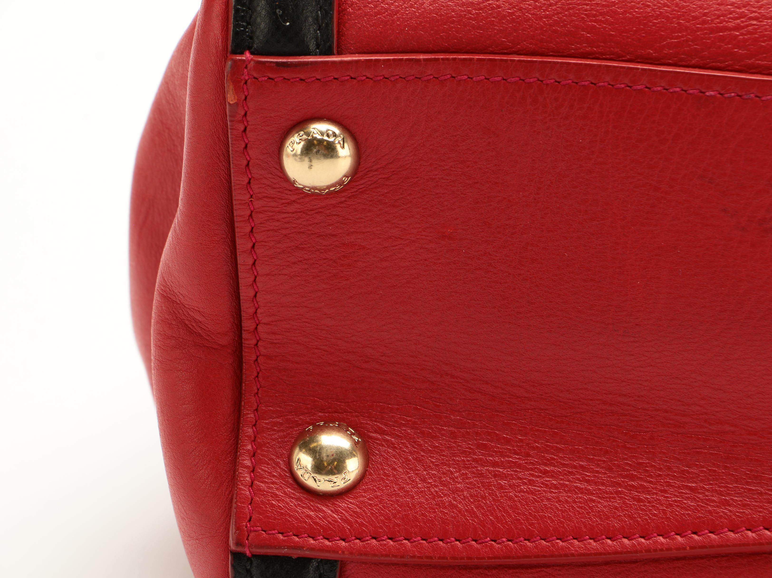 Prada Double-Zip Tote in Red Leather with Black Saffiano Leather Trim