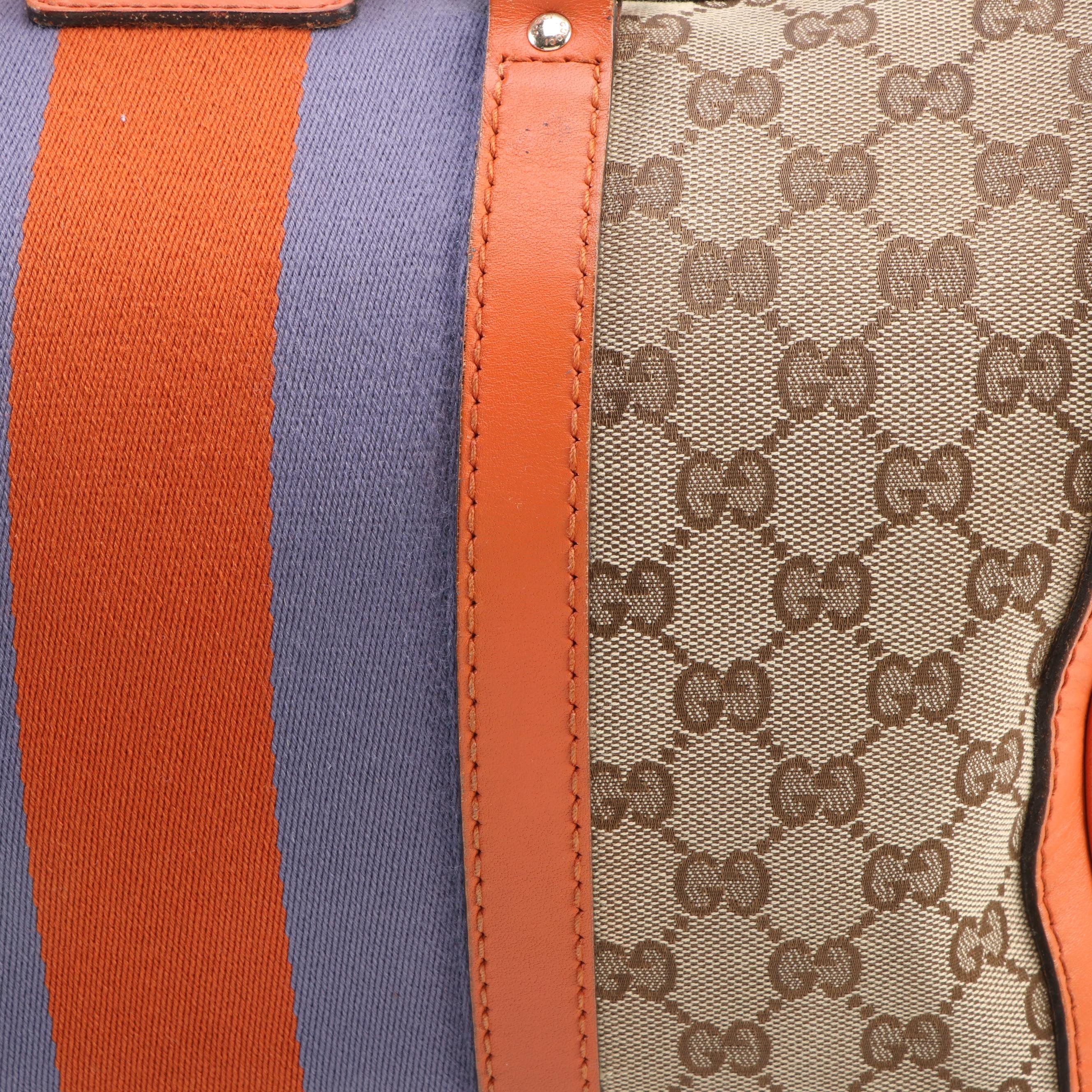 Gucci Boston Bag in GG Canvas with Orange Leather Trim