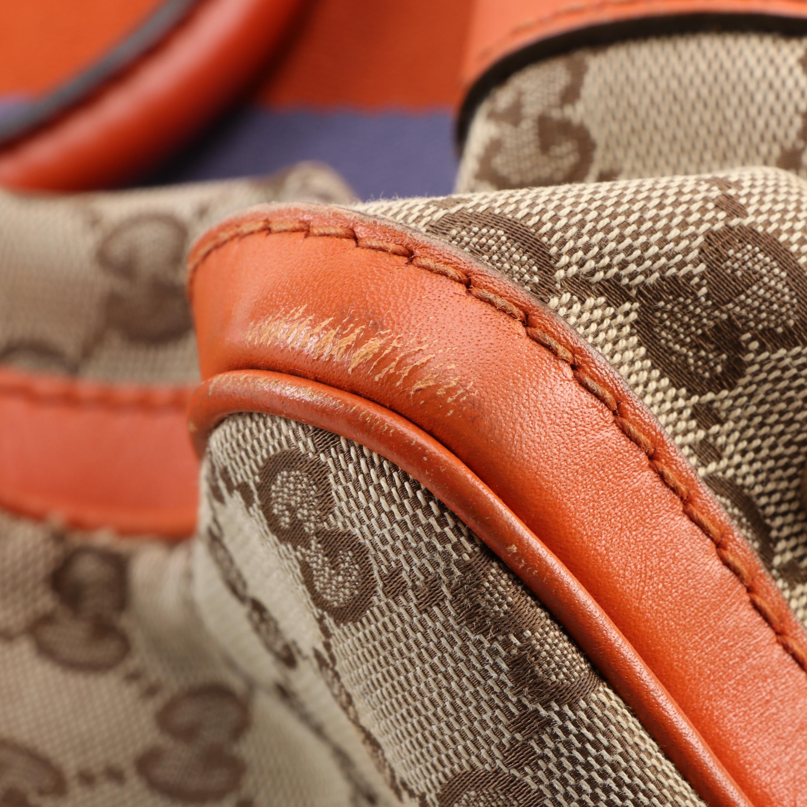 Gucci Boston Bag in GG Canvas with Orange Leather Trim