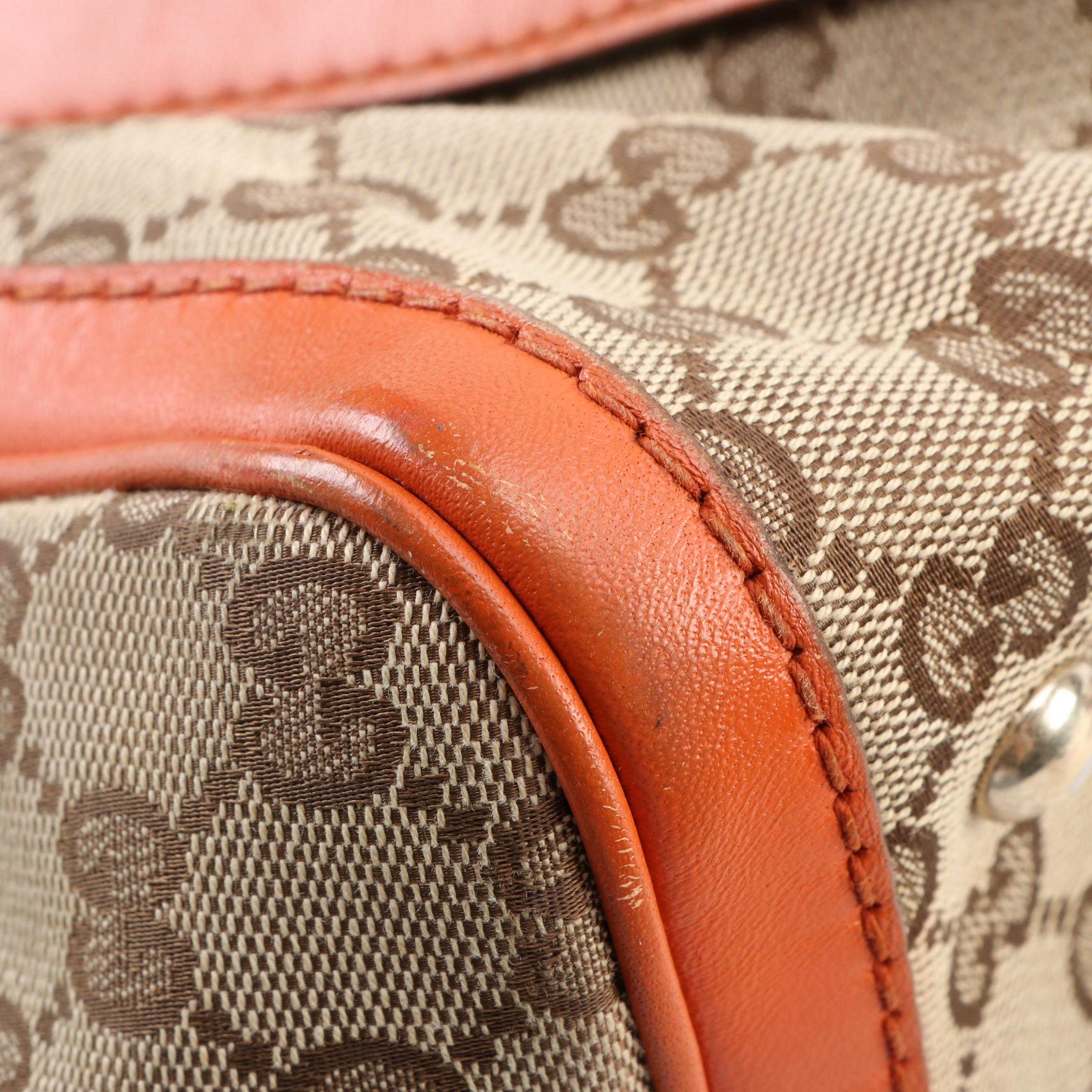 Gucci Boston Bag in GG Canvas with Orange Leather Trim