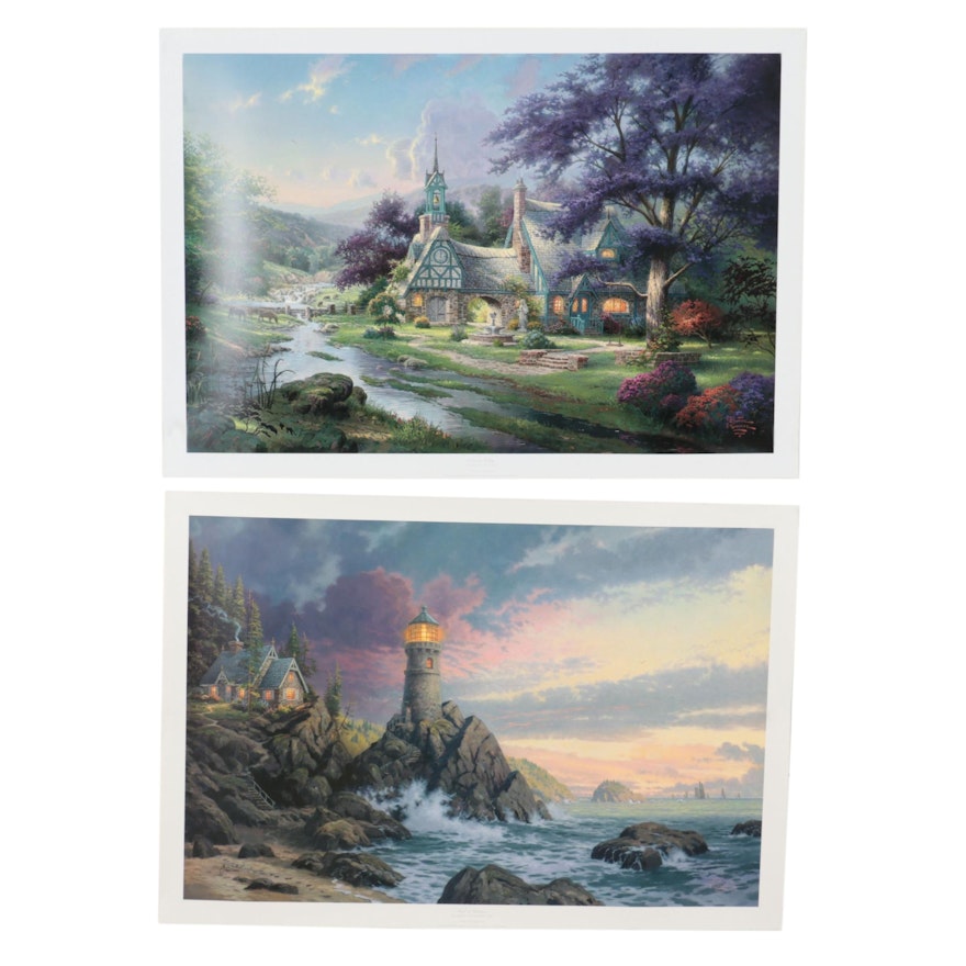 Thomas Kinkade Offset Lithographs of Lighthouse and Cottage