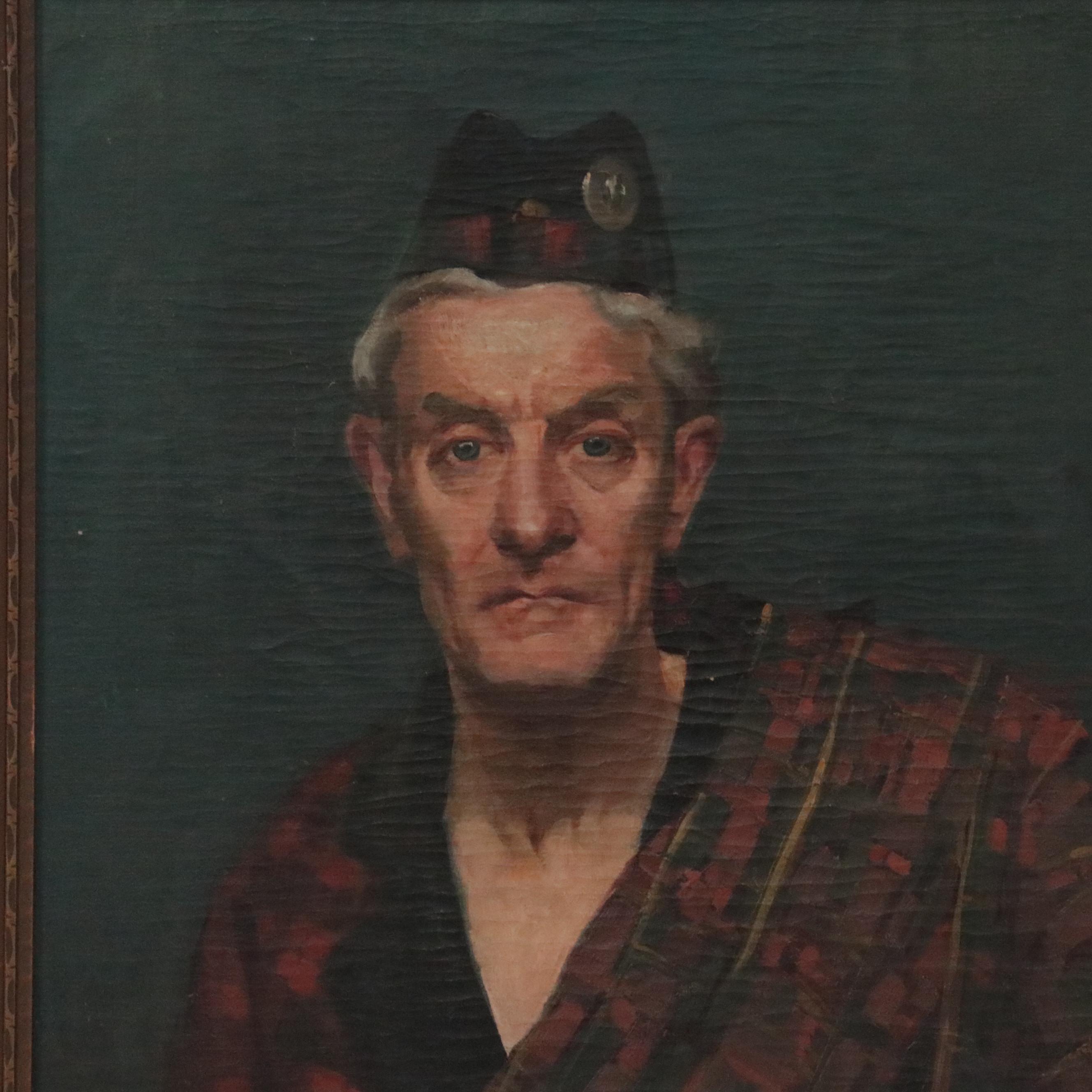 Oil Painting of Man in Scottish Tartan in the Style of Roderick MacKenzie
