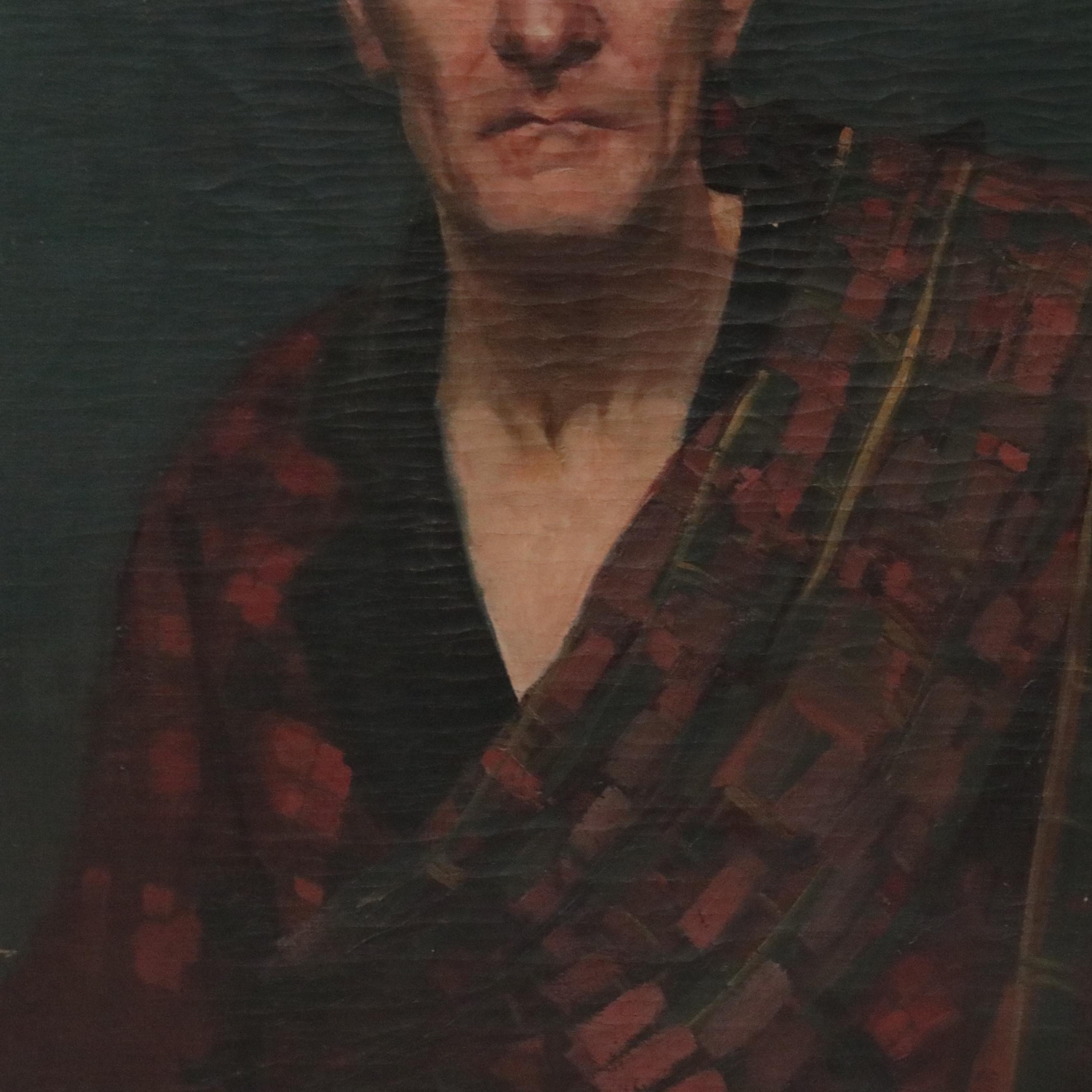 Oil Painting of Man in Scottish Tartan in the Style of Roderick MacKenzie