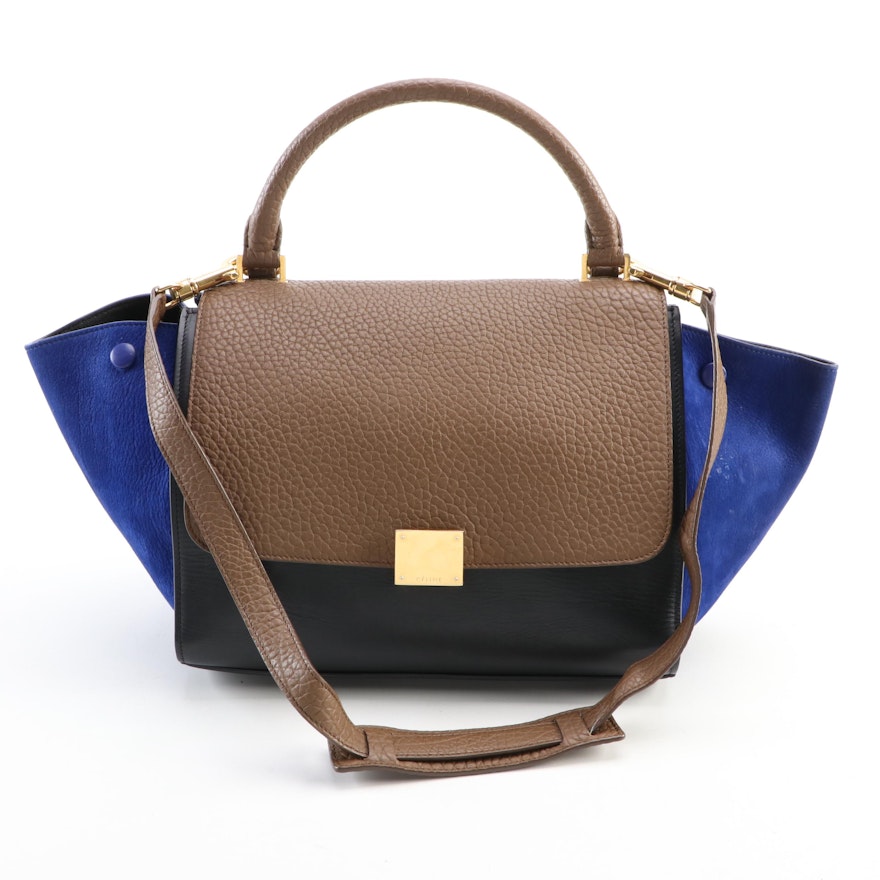 Céline Small Trapeze Bag in Tricolor Leather and Suede