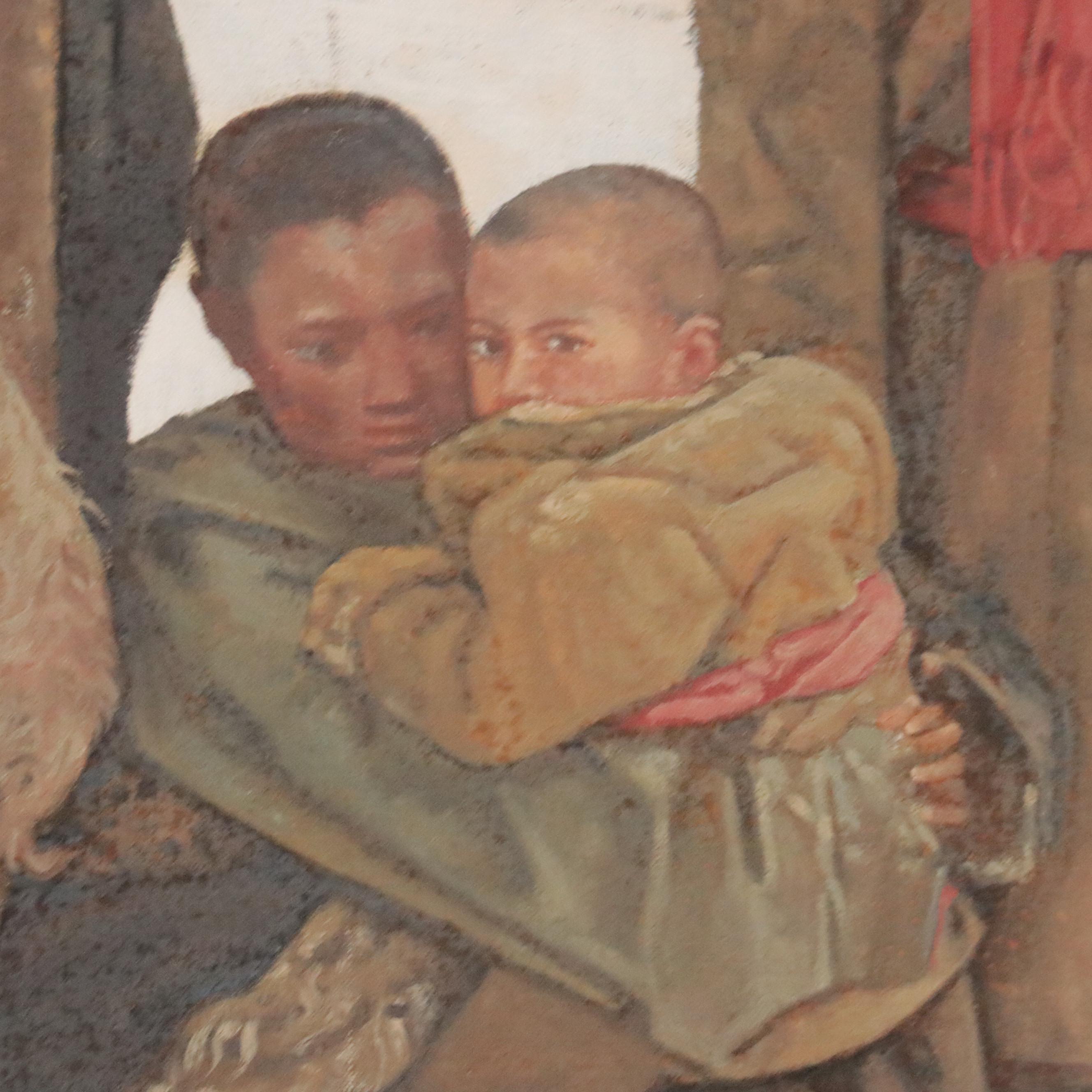 Ma Yuan Tibetan Family Portrait Oil Painting "Snowy Pasture," 1992