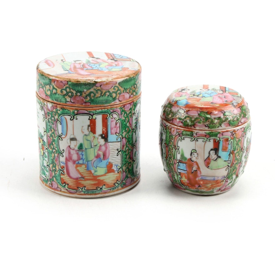 Chinese Export Rose Medallion Porcelain Tea Caddies, Late 19th / Early 20th C.