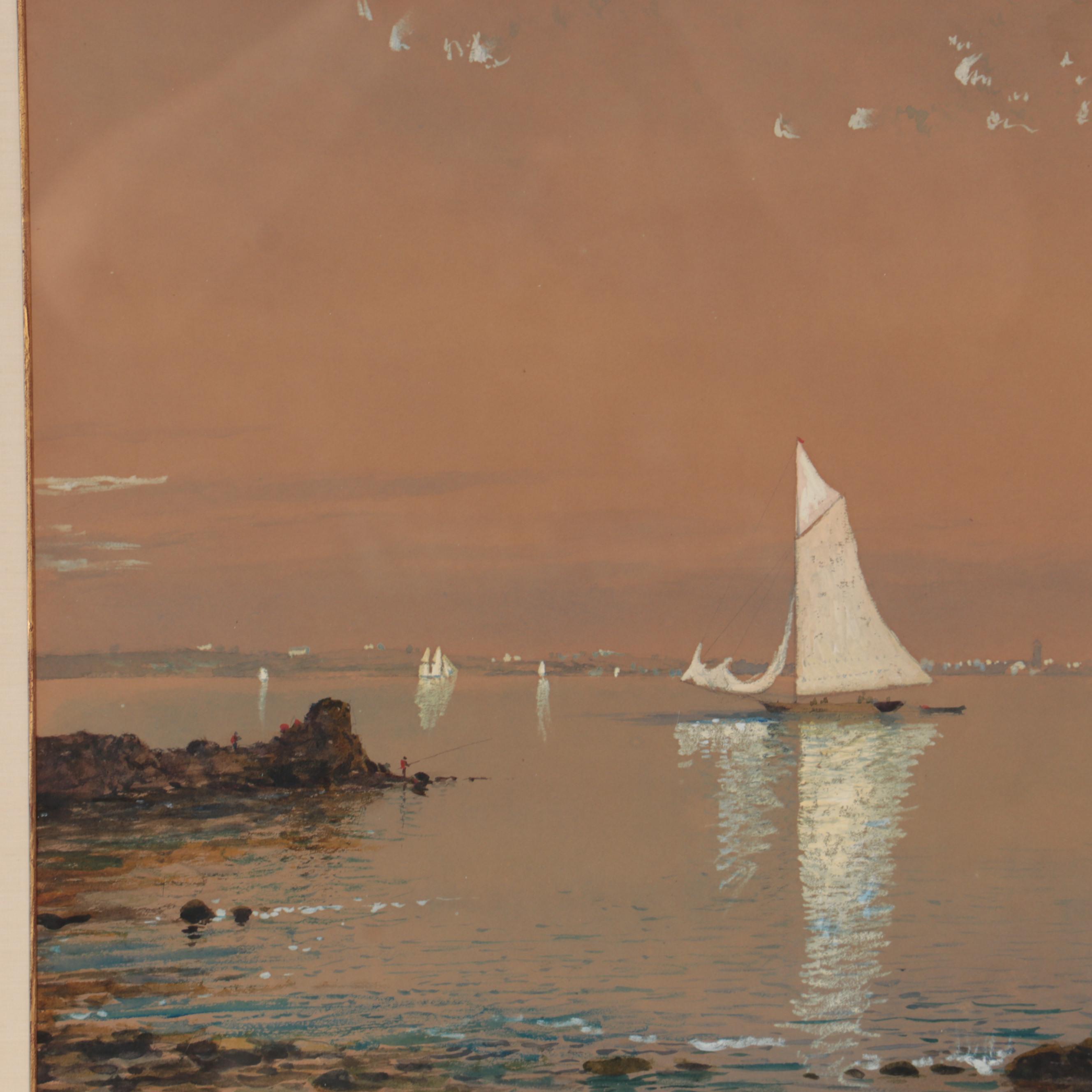 Edmund Darch Lewis Watercolor Painting "Sailing Crafts in Bay," 1881