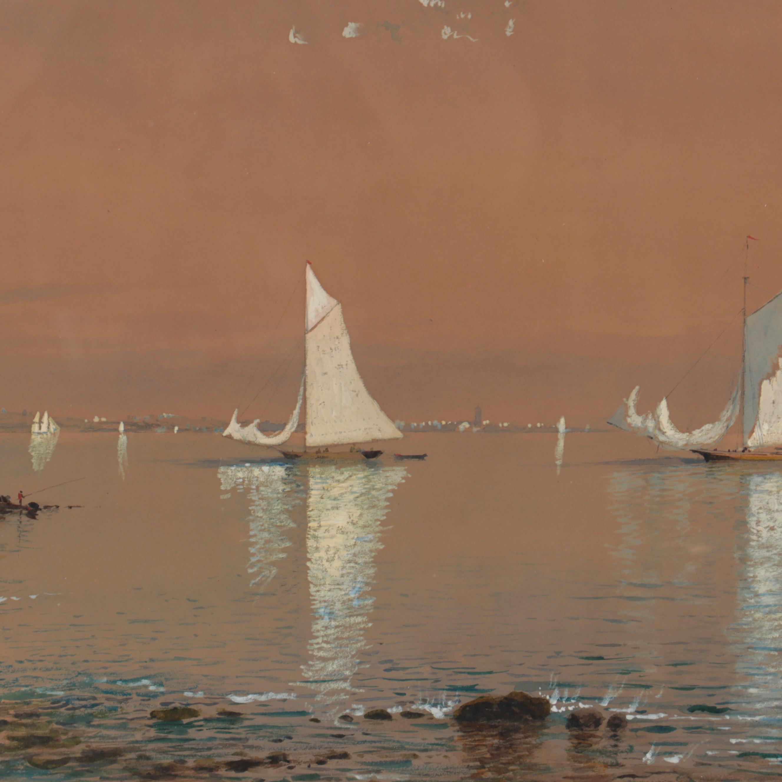 Edmund Darch Lewis Watercolor Painting "Sailing Crafts in Bay," 1881