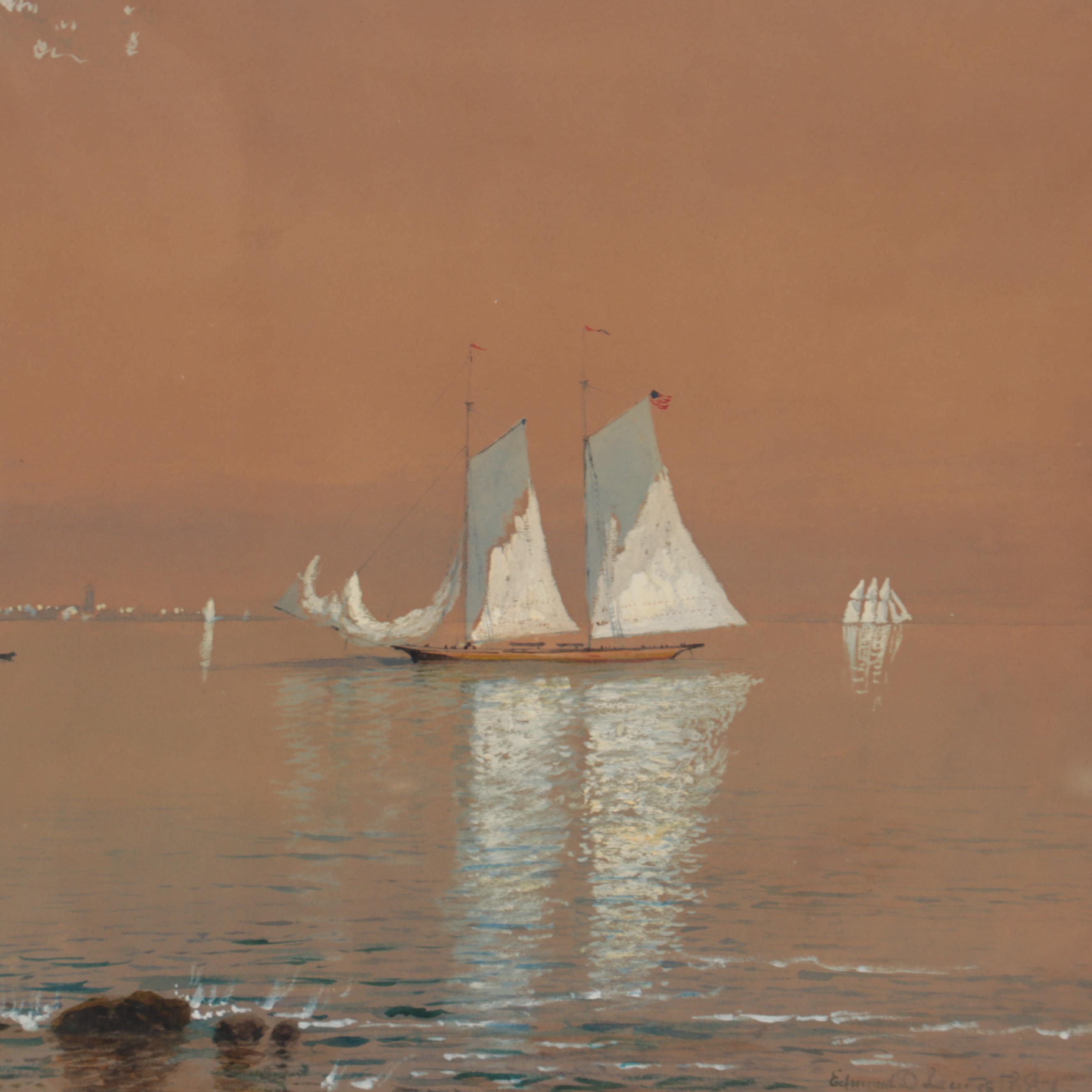 Edmund Darch Lewis Watercolor Painting "Sailing Crafts in Bay," 1881