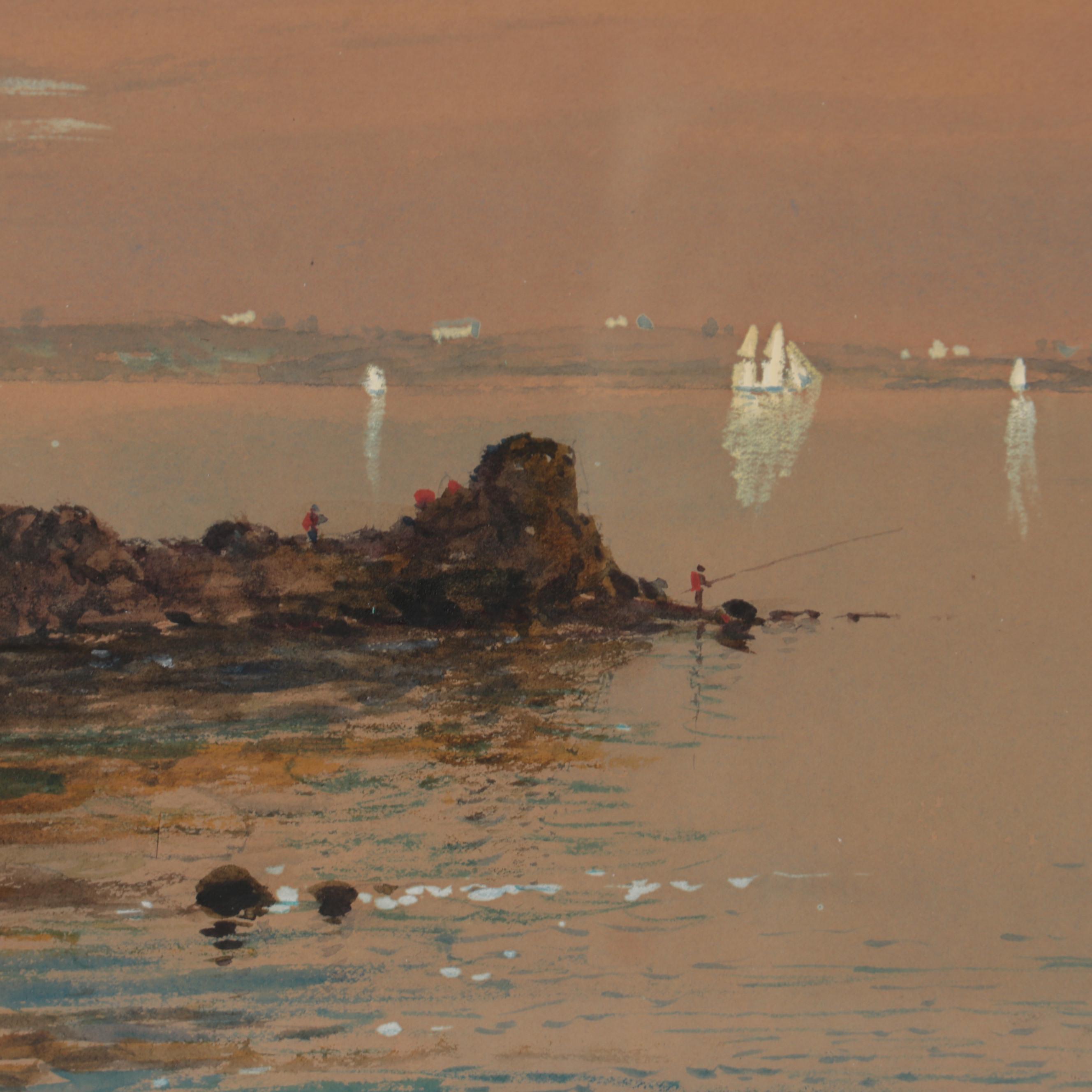 Edmund Darch Lewis Watercolor Painting "Sailing Crafts in Bay," 1881