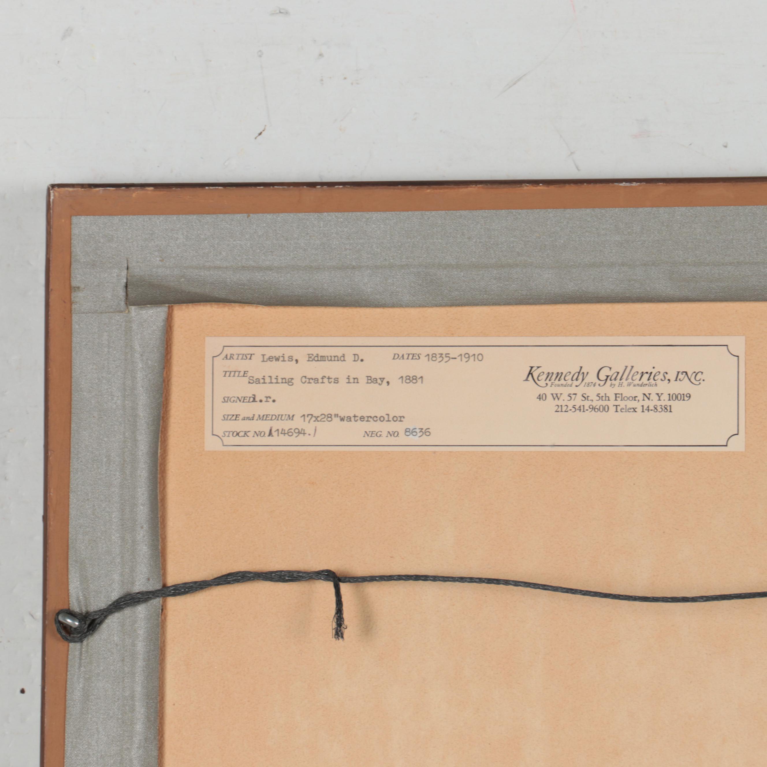 Edmund Darch Lewis Watercolor Painting "Sailing Crafts in Bay," 1881