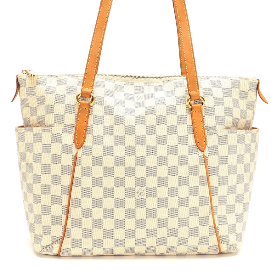 Louis Vuitton Totally MM Bag in Damier Azur Canvas and Vachetta Leather