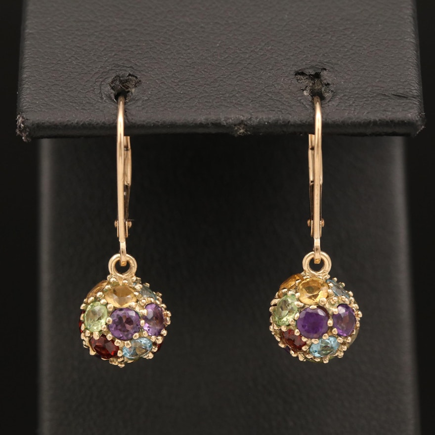 10K Gemstone Cluster Earrings Including Peridot, Amethyst and Citrine