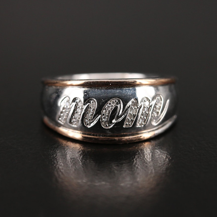 Sterling Diamond "Mom" Band with 10K Accents