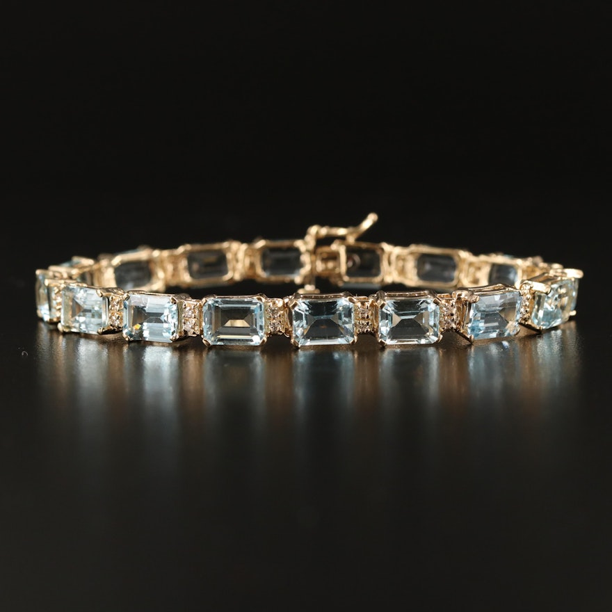 14K 24.44 CTW Aquamarine and Diamond Line Bracelet