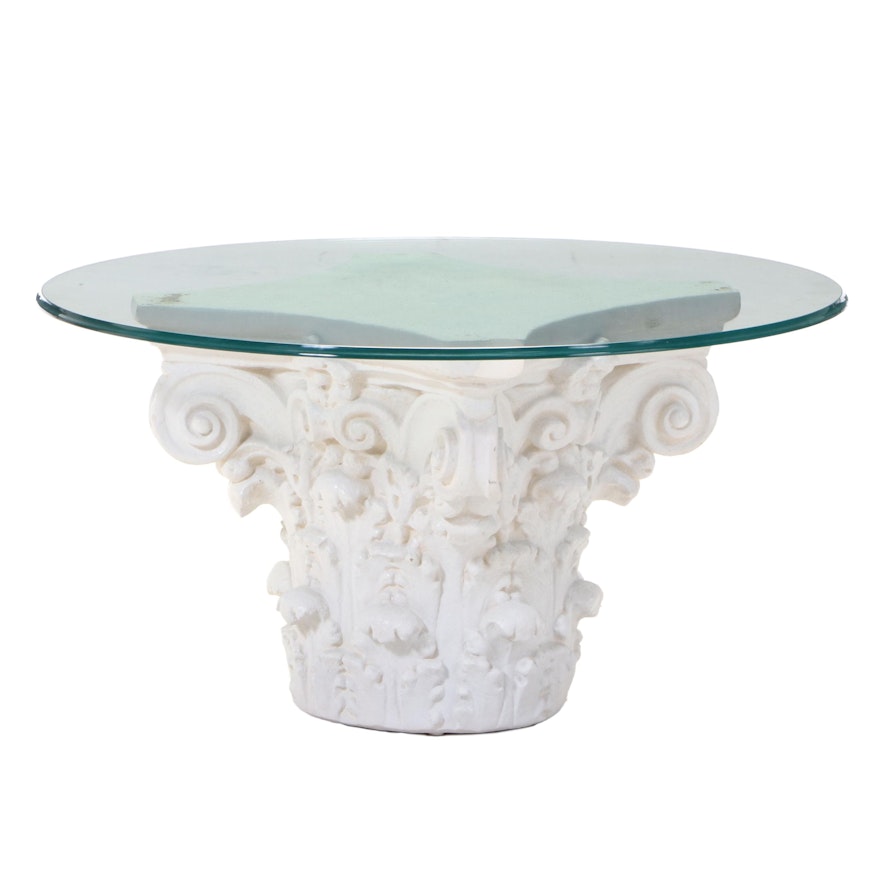 Neoclassical Style Round Glass Top Coffee Table
