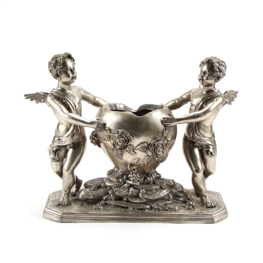 Art Nouveau Style Cast Spelter Putti and Heart Jardinière, Early to Mid 20th C.