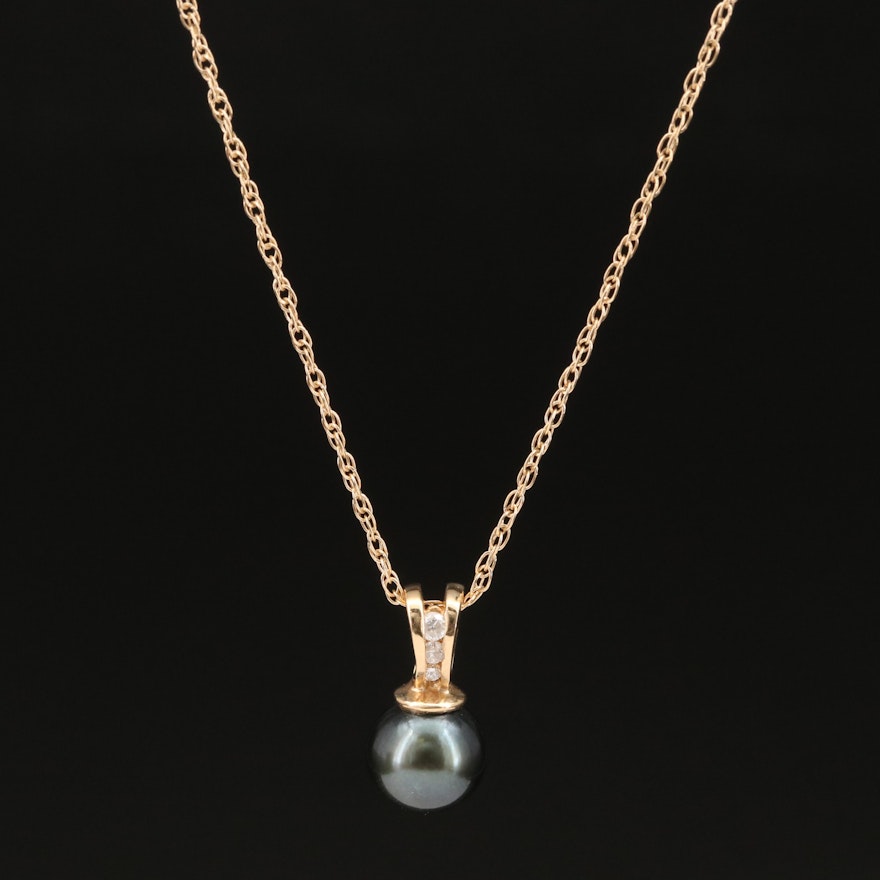 14K Diamond and Pearl Pendant Necklace