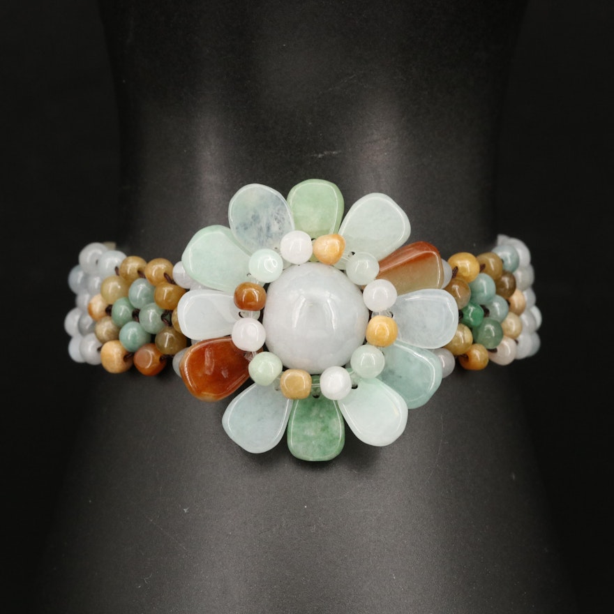 Beaded Jadeite Flower Bracelet