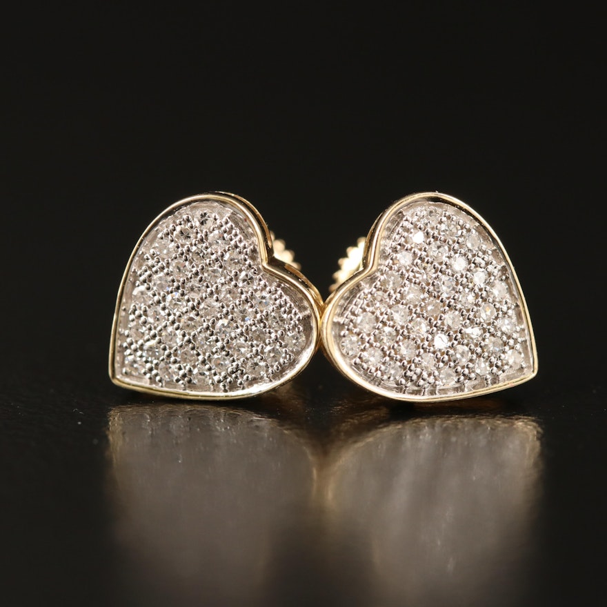 14K Diamond Cluster Heart Stud Earrings