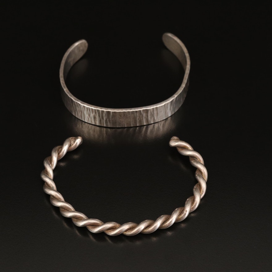 Sterling Twisted and Hammered Cuffs