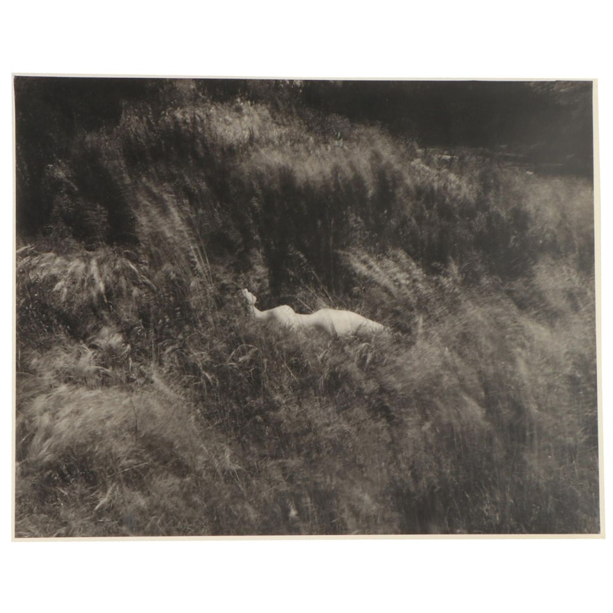 Don Jim Silver Gelatin Photograph of Female Nude in Grassy Landscape, Circa 1970