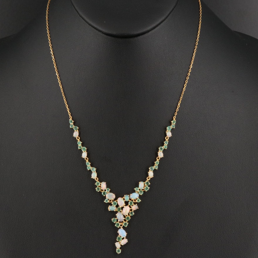Sterling Silver Opal and Emerald Necklace
