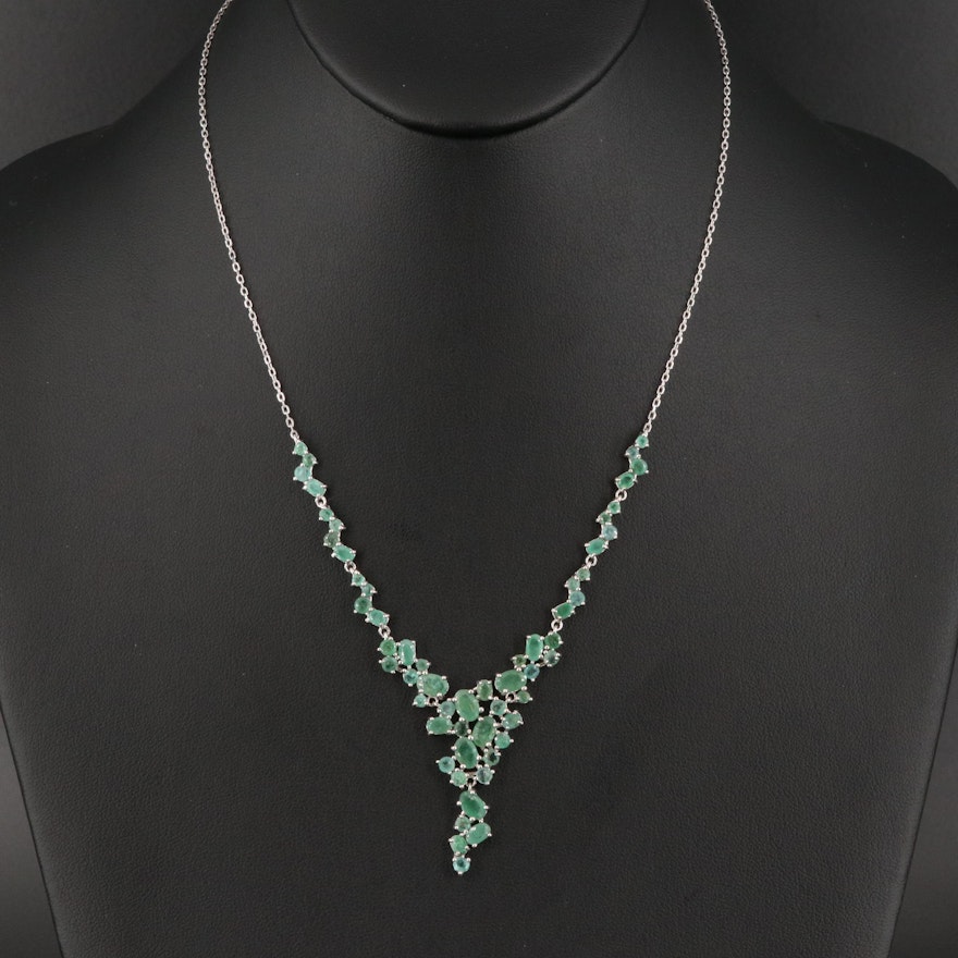 Sterling Silver Emerald Stationary Pendant Necklace