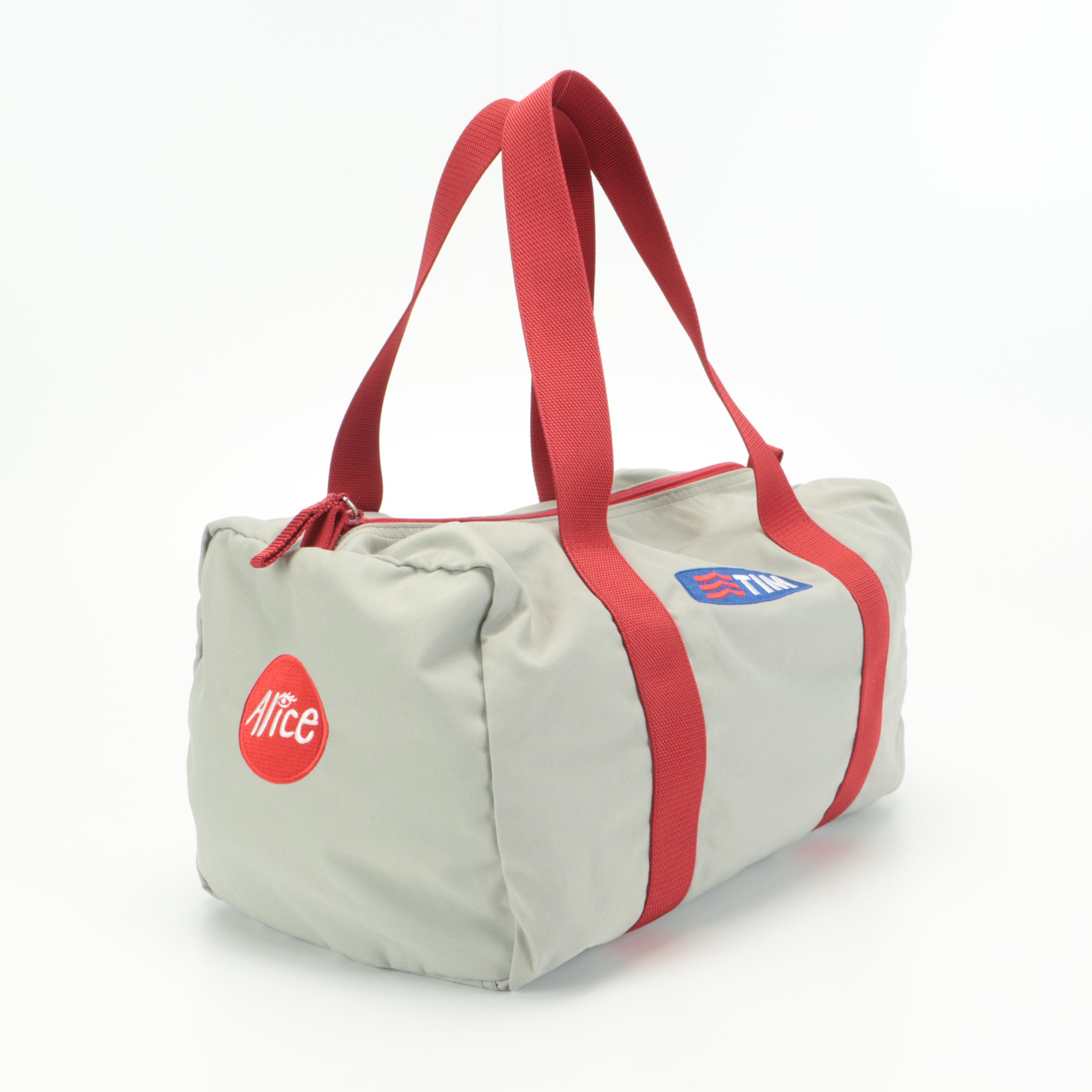 Prada Sport Luna Rossa Small Duffle Bag in Grey Nylon Canvas with Red Trim