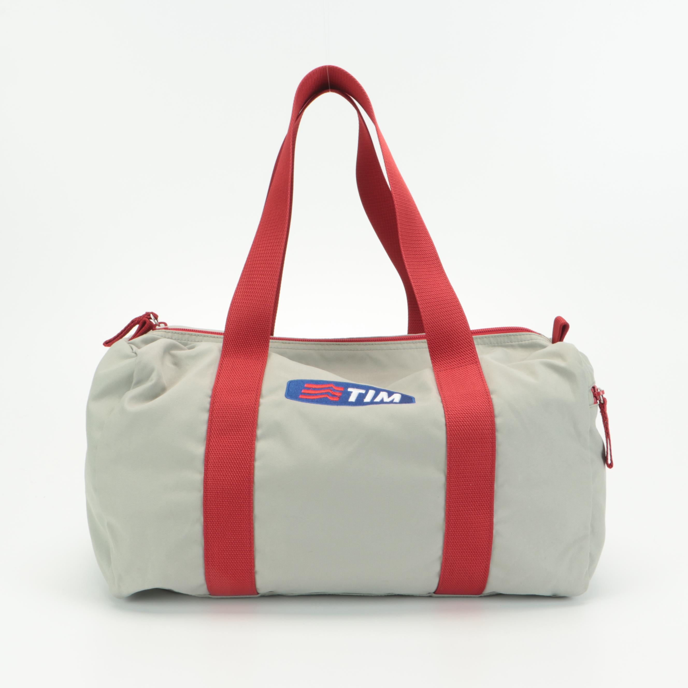 Prada Sport Luna Rossa Small Duffle Bag in Grey Nylon Canvas with Red Trim