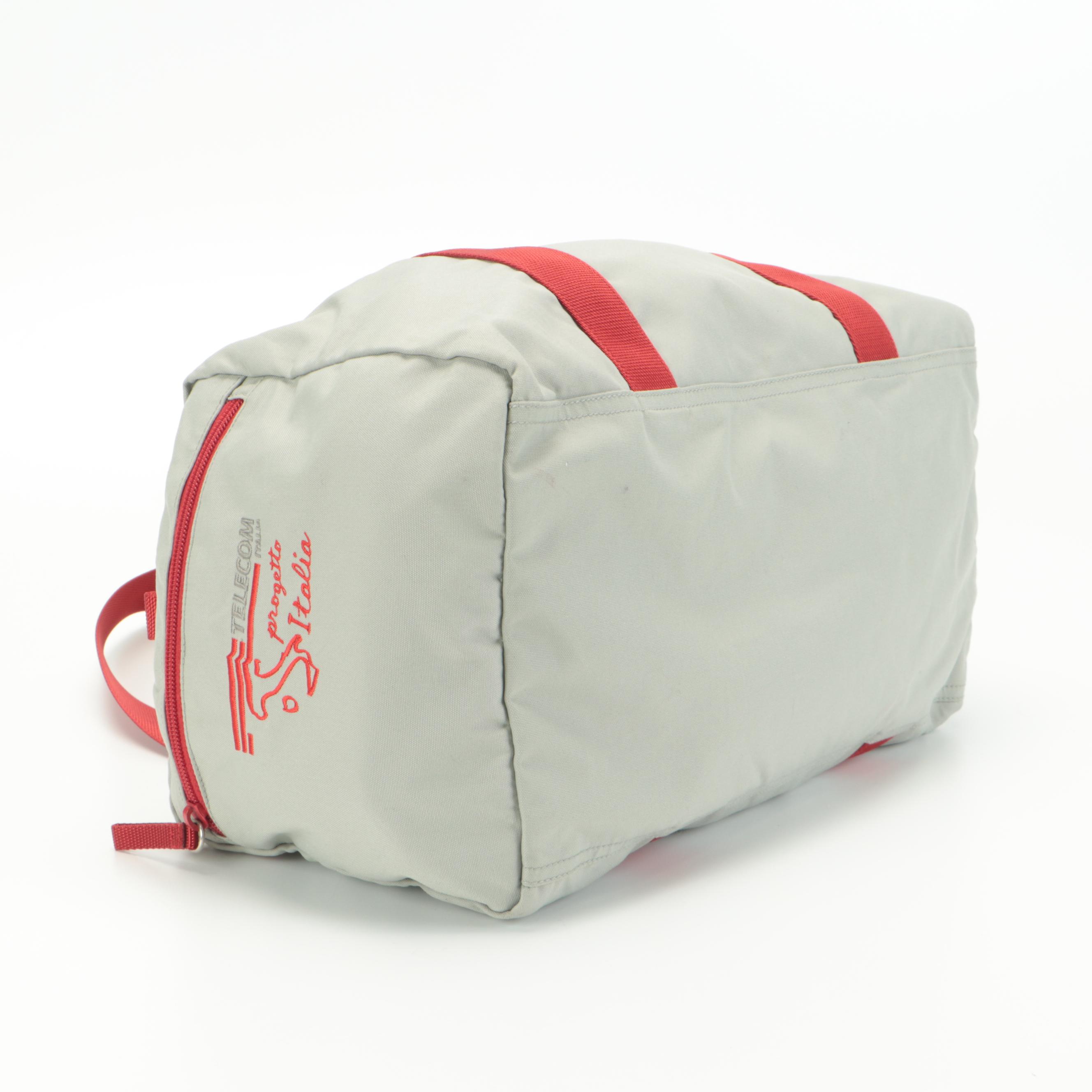 Prada Sport Luna Rossa Small Duffle Bag in Grey Nylon Canvas with Red Trim