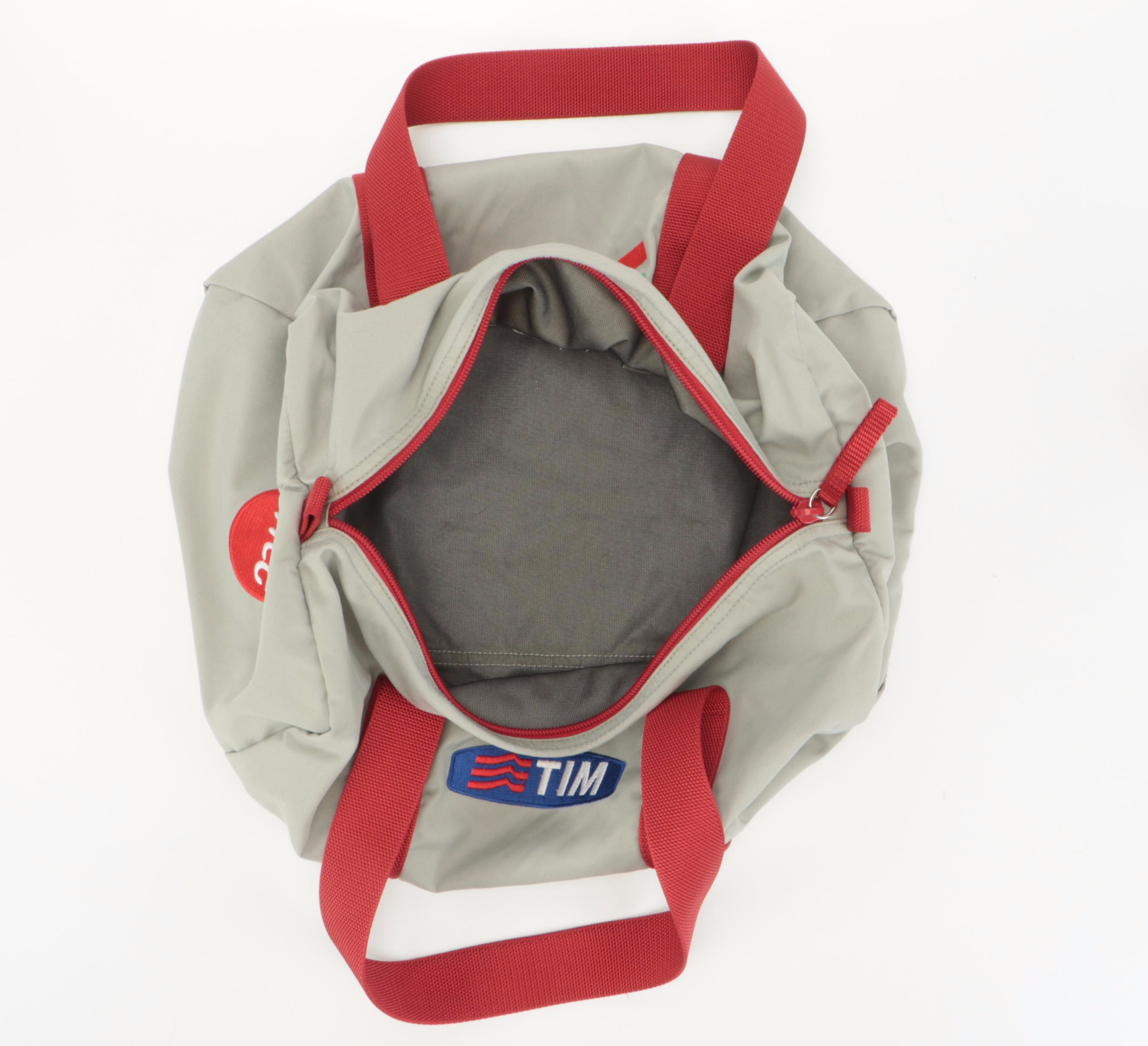 Prada Sport Luna Rossa Small Duffle Bag in Grey Nylon Canvas with Red Trim