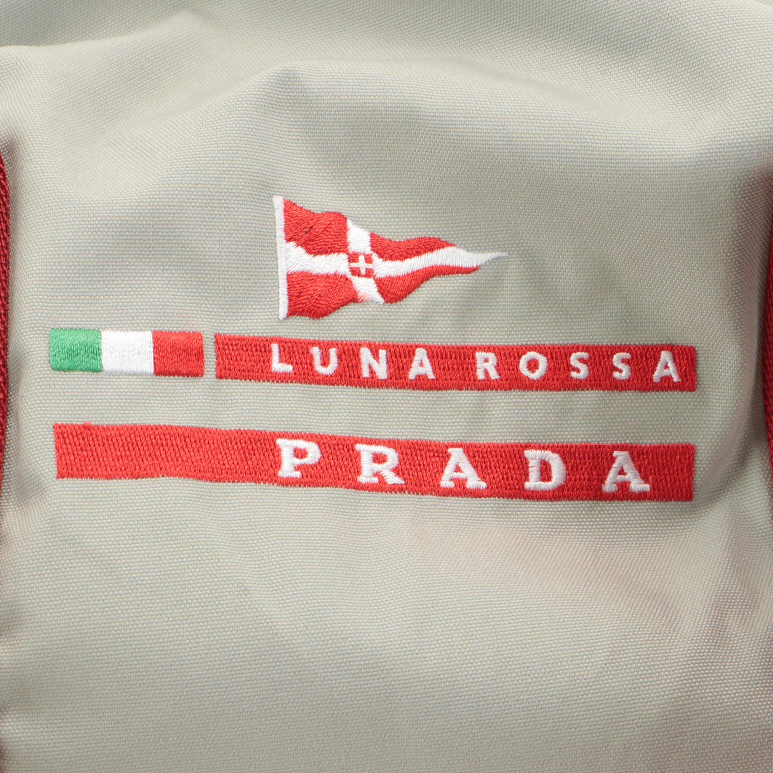 Prada Sport Luna Rossa Small Duffle Bag in Grey Nylon Canvas with Red Trim