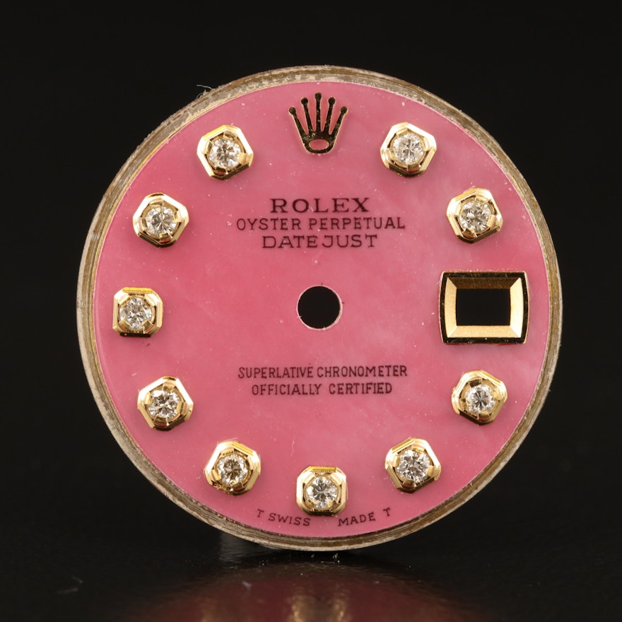 Pink Mother of Pearl Rolex Datejust Diamond Aftermarket Dial